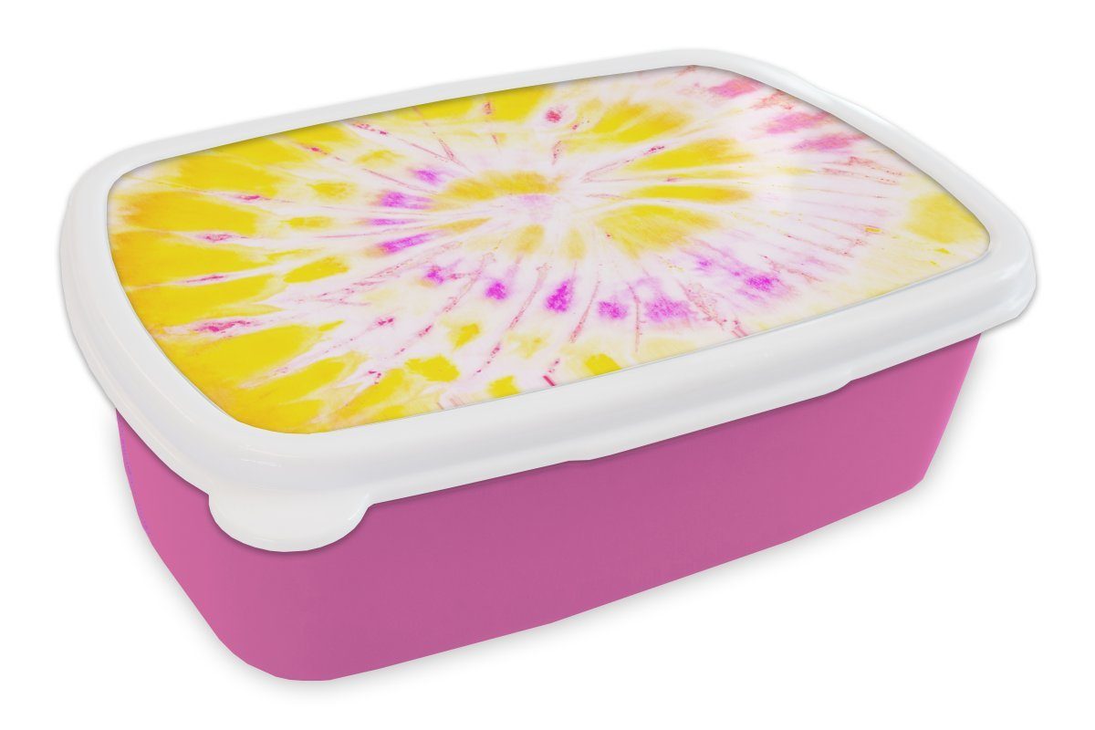 MuchoWow Lunchbox Sommer Krawattenfärbung Brotbox Gelb, - Kunststoff (2-tlg), - für Snackbox, rosa Kinder, Kunststoff, Mädchen, Erwachsene, Brotdose