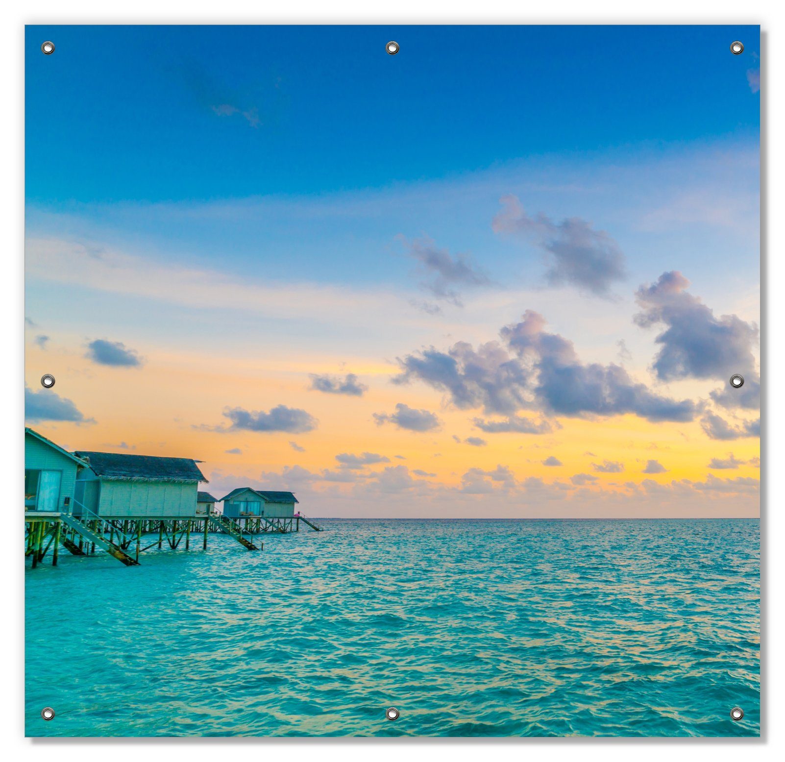 Sonnenschutz Wasserhäuser auf den Malediven, Wallario, blickdicht, mit Saugnäpfen, wiederablösbar und wiederverwendbar