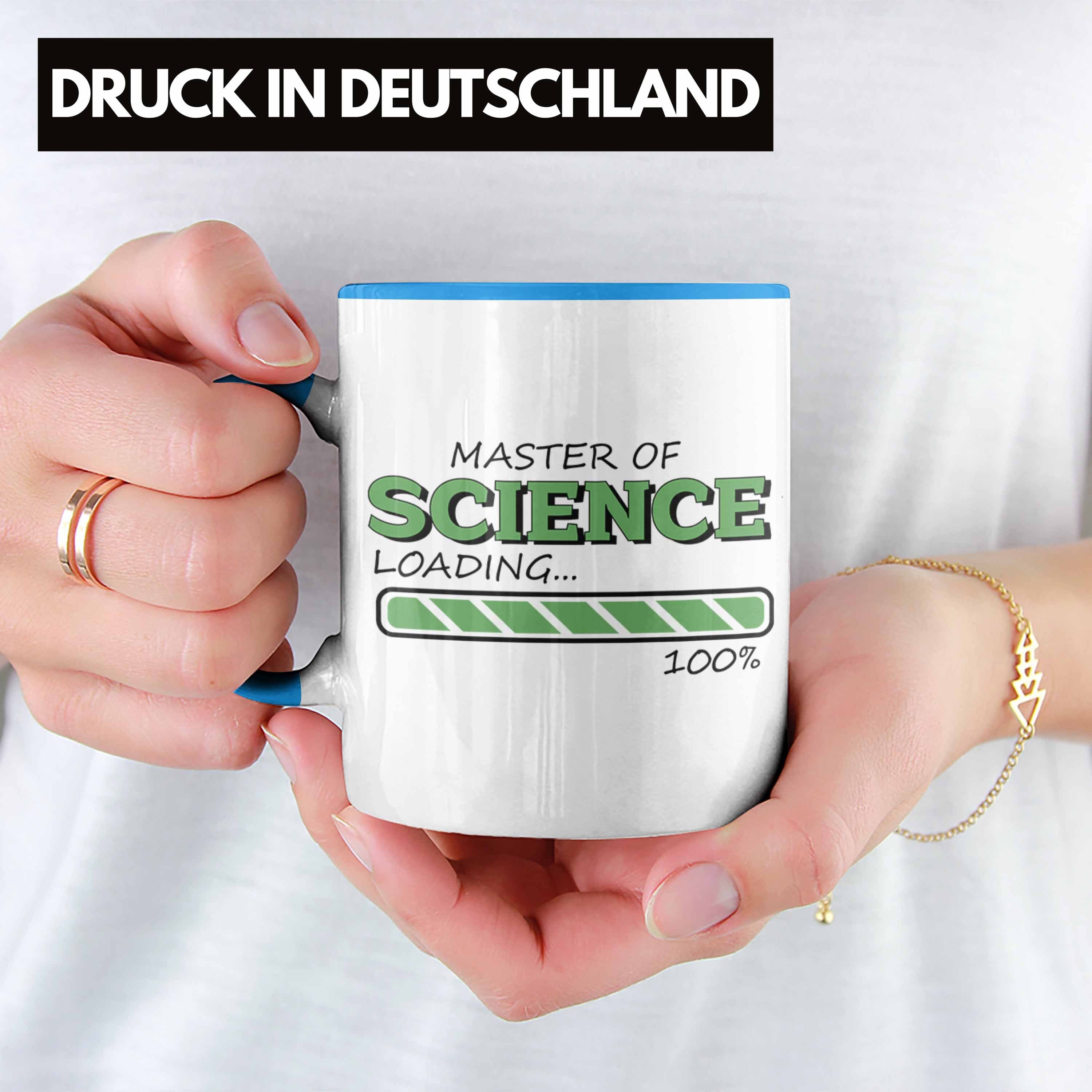Trendation Tasse Lustige Tasse "Master Geschenkidee Absolvent für Loading" Blau Science - Of
