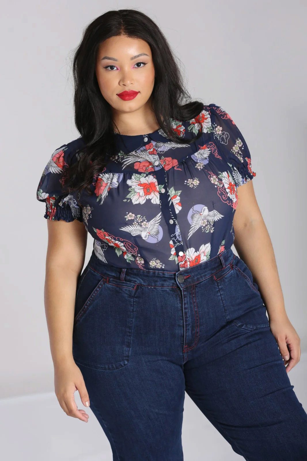 Hell Bunny Blusenshirt Misa Navy Blau