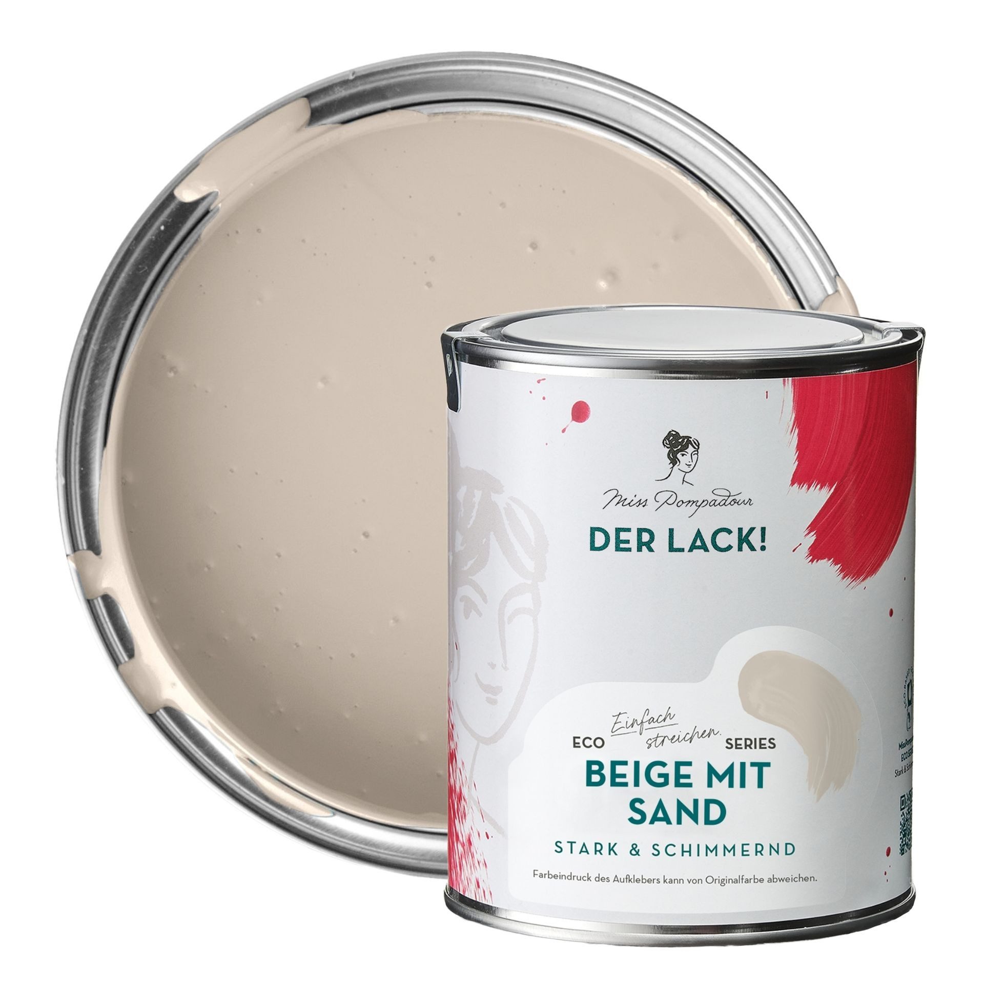 MissPompadour Holzlack Beige mit Sand - seidenmatte Holzfarbe Innen & Außen 1L, hochdeckender Lack ohne Schleifen - für Holz, Metall, Kunststoff