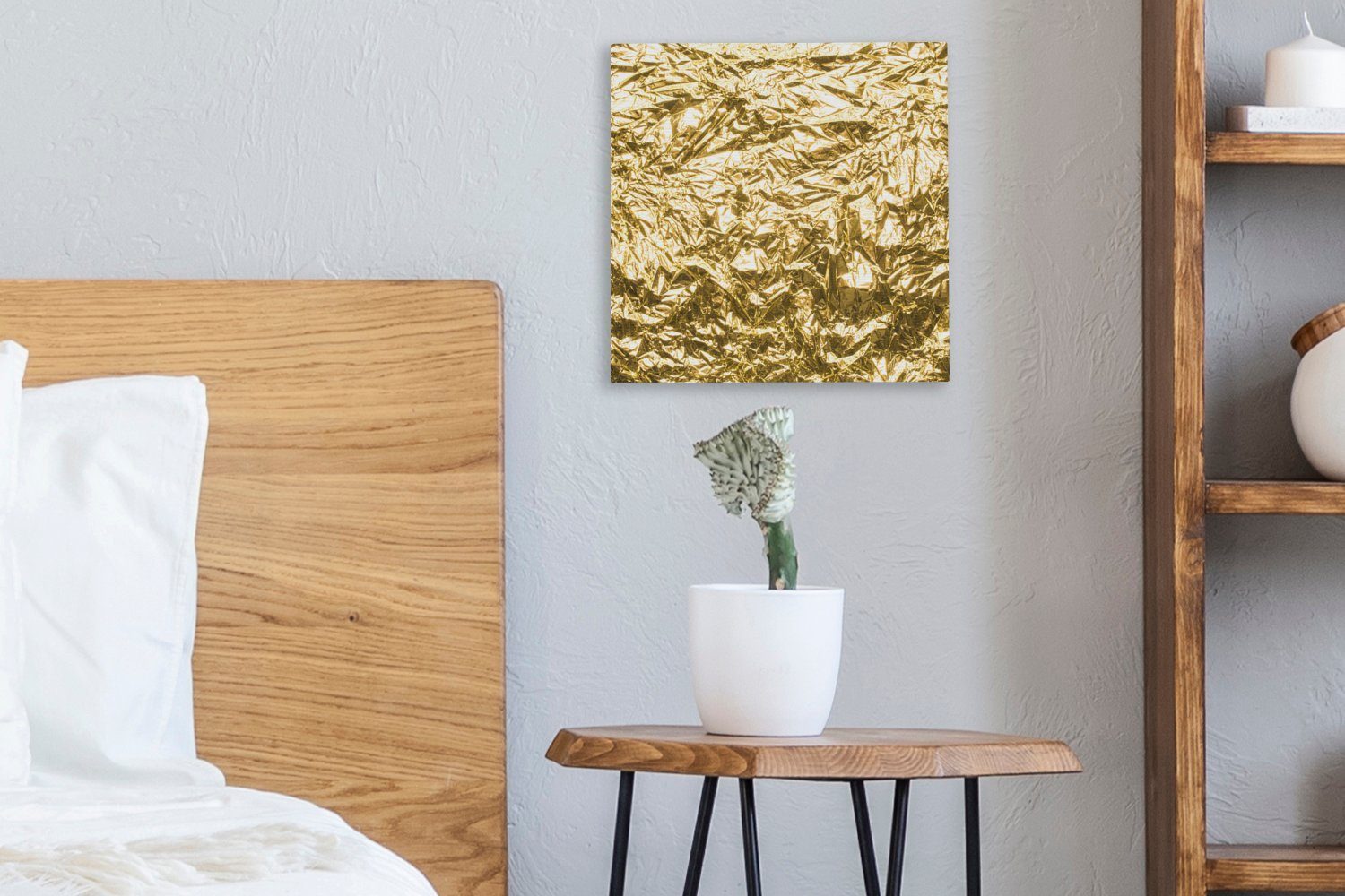 OneMillionCanvasses® Leinwandbild Goldfolie Schlafzimmer für Bilder (1 mit Textur, Leinwand faltiger Wohnzimmer St)