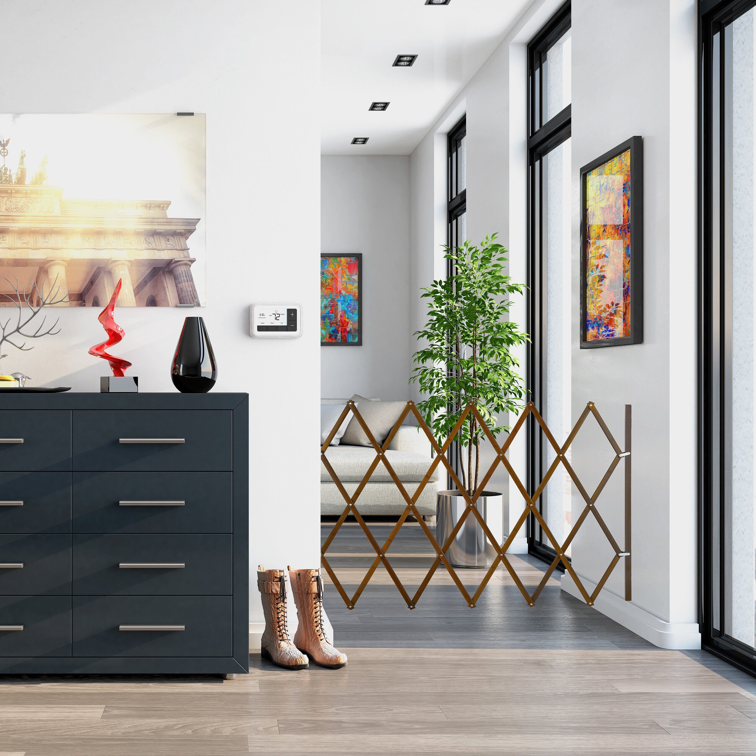 relaxdays Universalschutzgitter Ausziehbares Hundeabsperrgitter in Braun