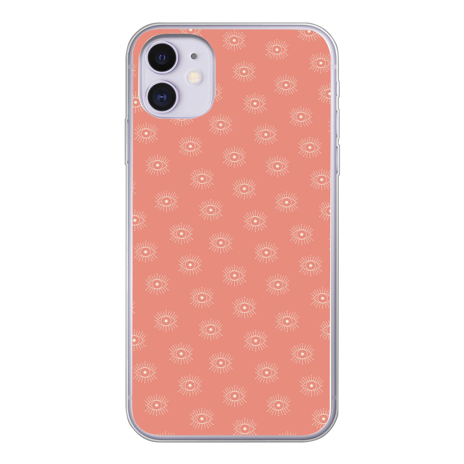 MuchoWow Handyhülle für Apple iPhone 11 Boho - Druck - Rosa - Weiß - Augen, Smartphone-Bumper, Print, Handy Schutzhülle Dünn