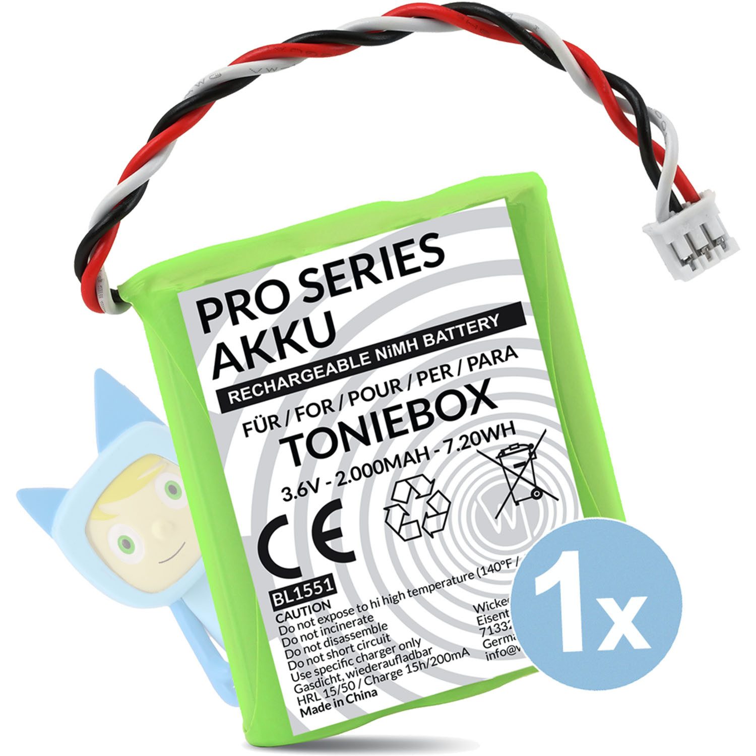 Wicked Chili 1x Akku für Toniebox,50AA5S Ersatzakku Batterie 2000 mAh mit Moosgummi Zusatz-Akku MT-F Pro Series (3,6 V), Akku geeignet für TonieBox