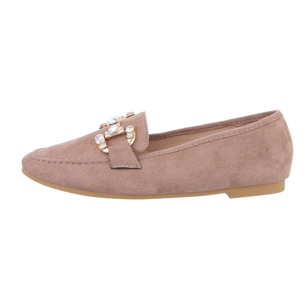 Ital-Design Damen Mokassins Freizeit Slipper Blockabsatz Mokassins in Hellb günstig online kaufen