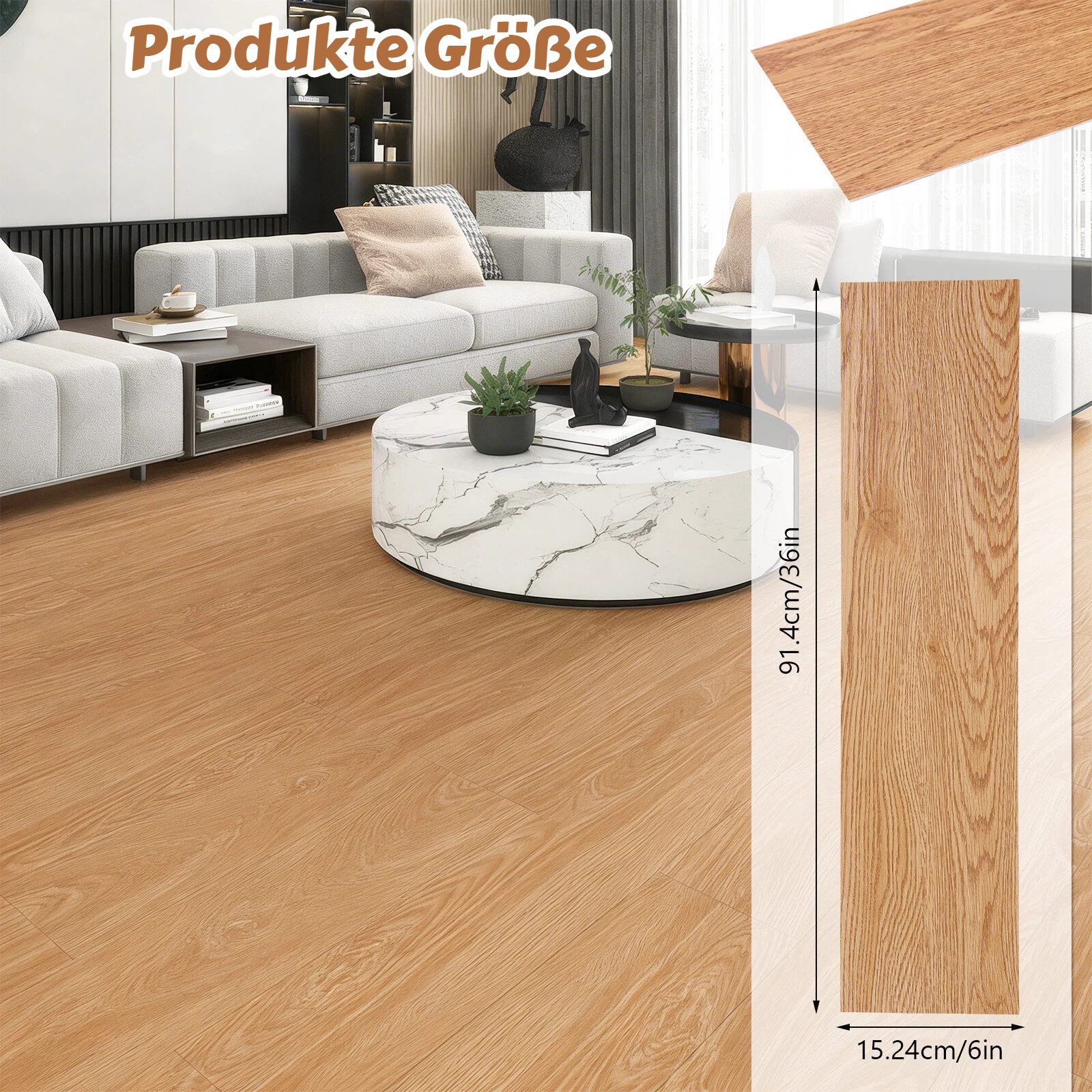 BlingBin Vinylboden 36 Stück PVC Bodenbelag Vinylboden Selbstklebend mit Holz-Effekt, 36er Set, Warm Oak, 91.4 x 15.24 cm, 36 Vinyl Fliesen-ca.5m², Klebefliesen Boden für Wohnzimmer Küche, Verschleißfest, Wasserfest