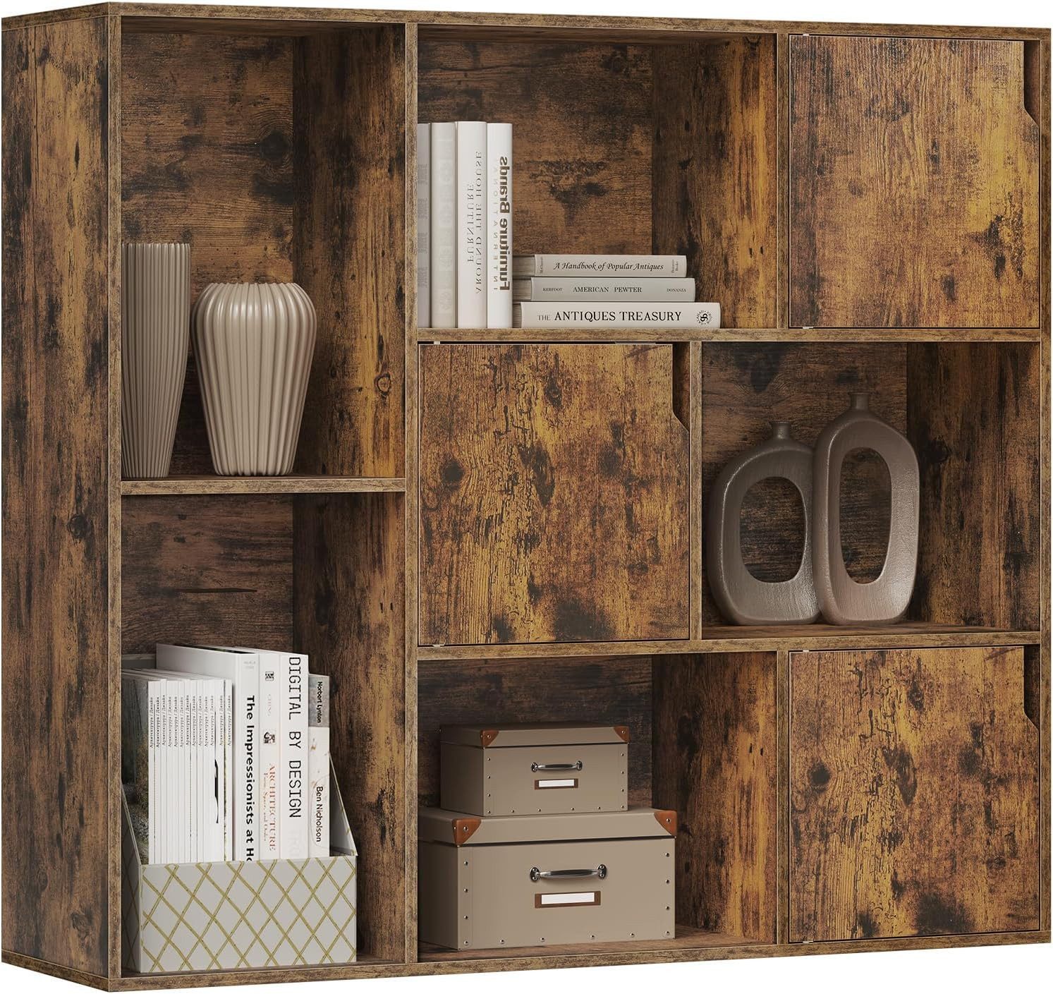 Woltu Bücherregal, 1-tlg., Weiß, mit 8 Fächern 3 Türen, für Büro Wohnzimmer Arbeitszimmer