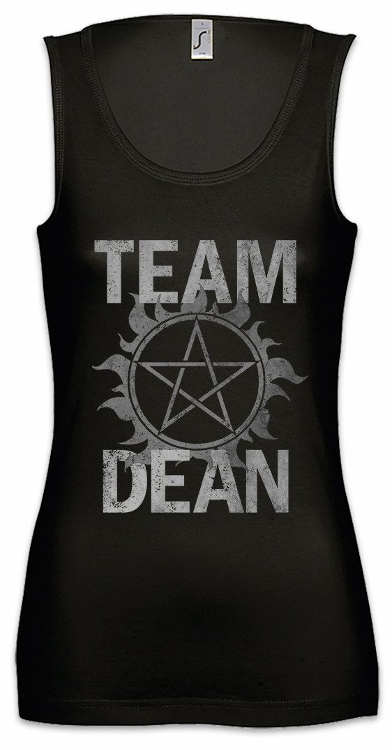 Urban Backwoods Tanktop Team Dean Ärmelloses Damen T-Shirt Supernatural Fun Logo Pentragramm Pentacle Flaming Serie Series