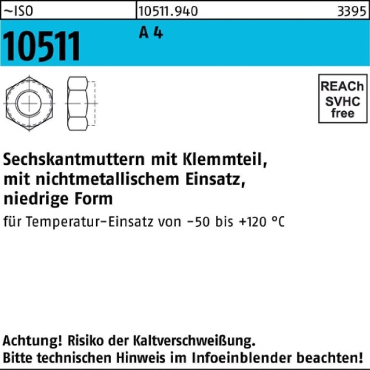 Reyher Muttern 500er Pack Sechskantmutter ISO 10511 Klemmteil M8 A 4 500 Stück ISO 1