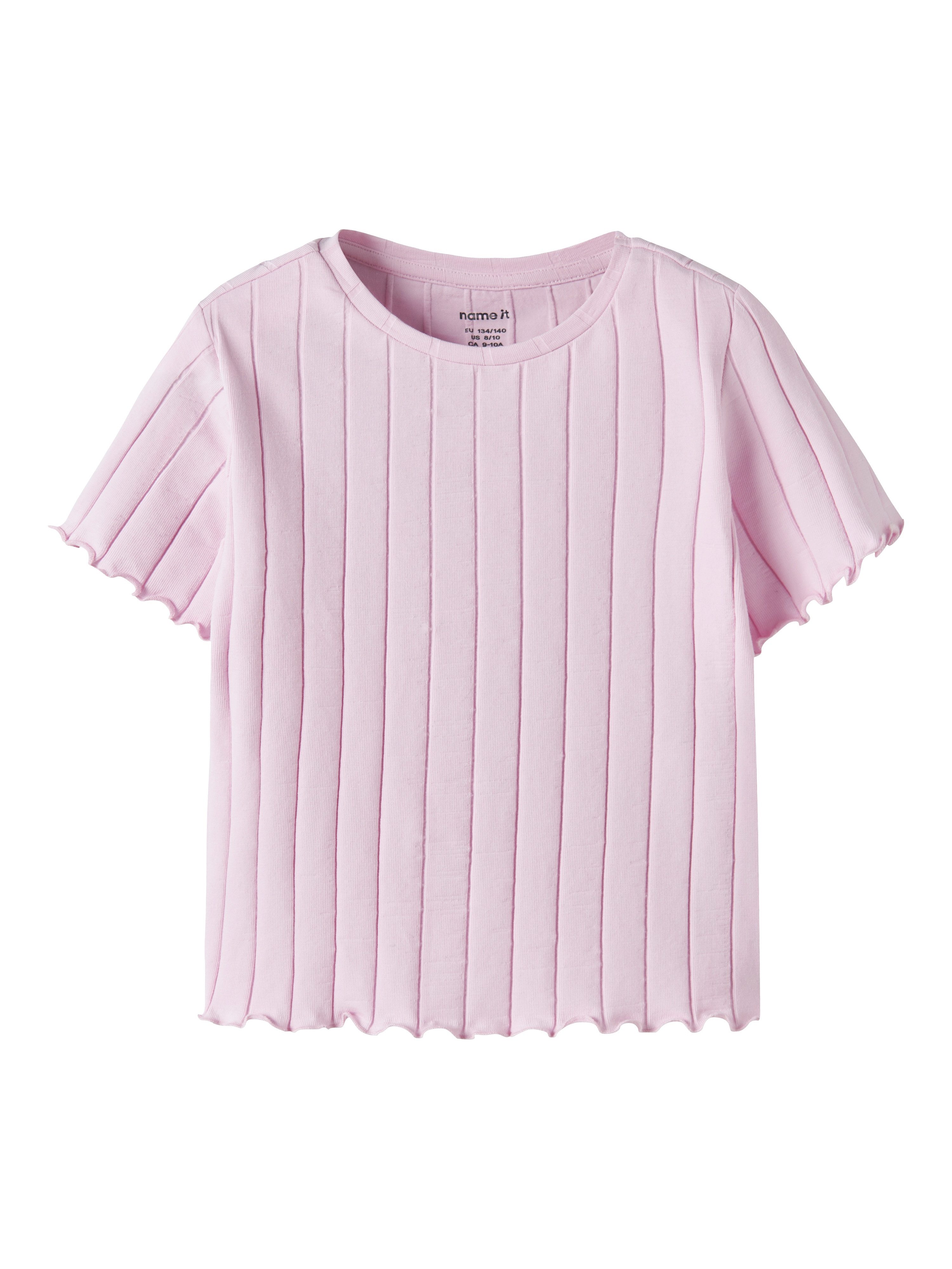 Name It Kurzarmshirt NKFNORALINA SS CROP TOP NOOS Baumwollmischung mit Stretch, gewellte Abschlüsse – Bild 4 von 5