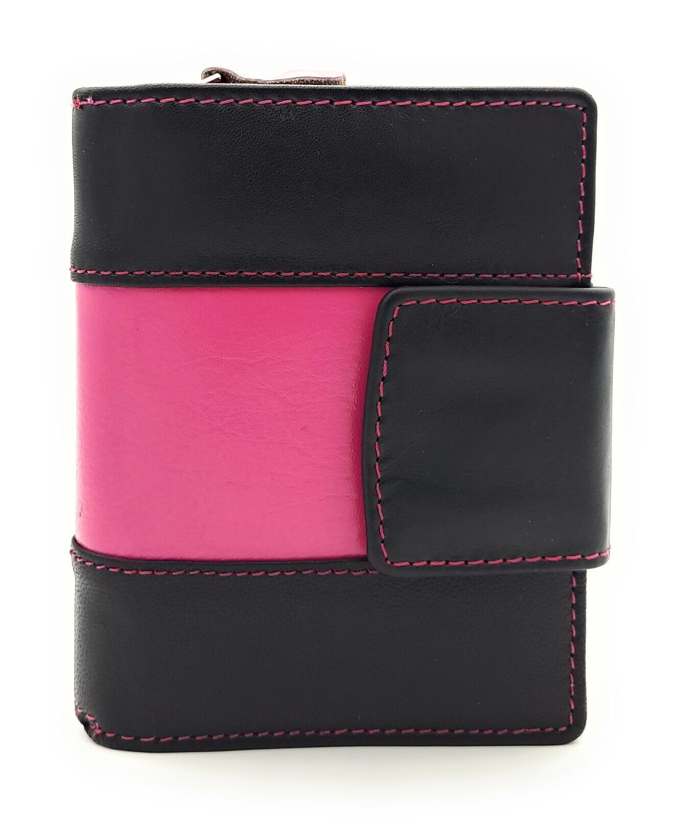 Lemasi Geldbörse echt Leder Damen Portemonnaie mit Außenriegel, Nappaleder, viel Platz, schwarz pink
