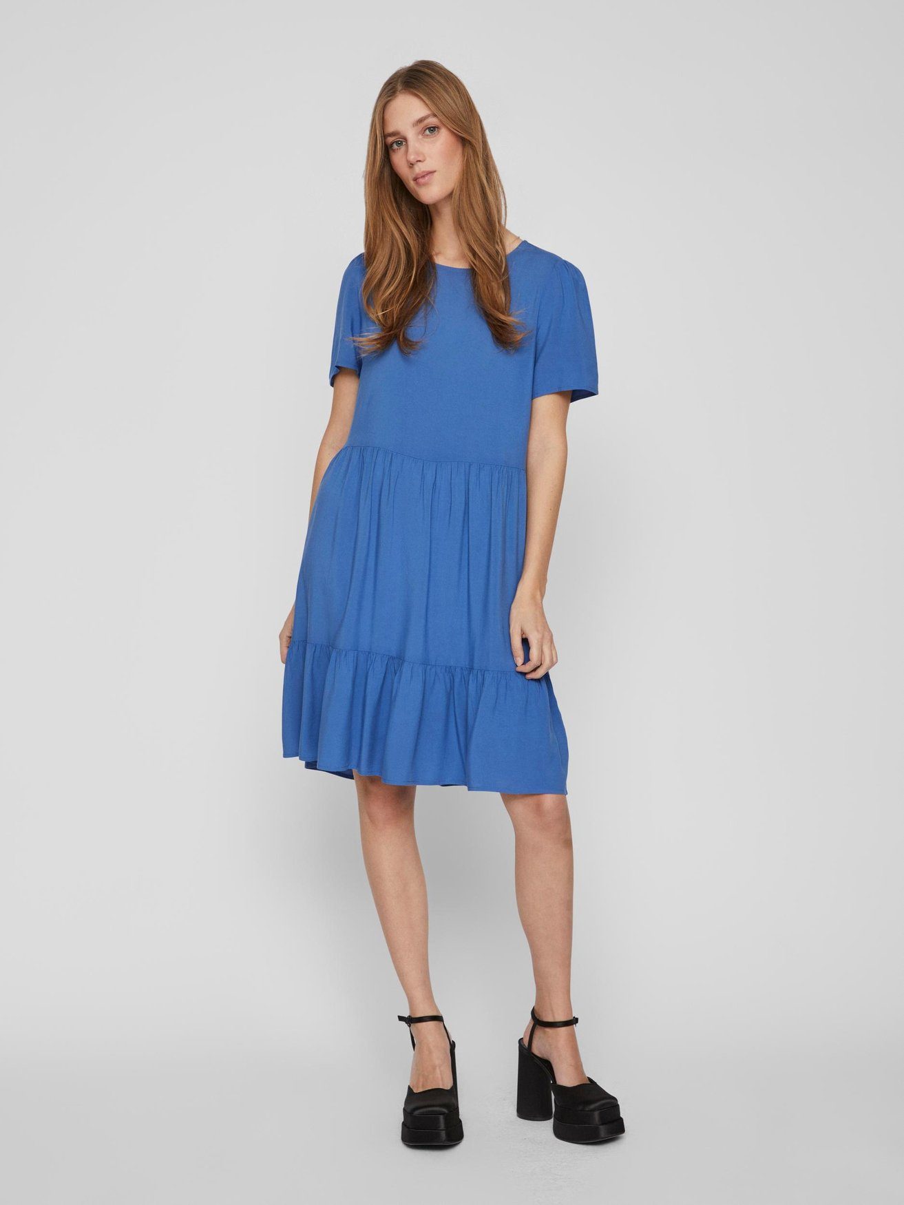 Vila Shirtkleid Knielanges Dress Blusen Blau (kurz) in Kleid VIPAYA Kurzarm 6067
