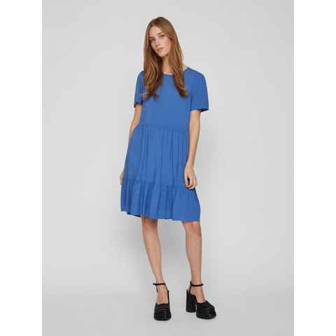 Vila Shirtkleid Blusen Kleid Knielanges Kurzarm Dress VIPAYA (kurz) 6067 in Blau