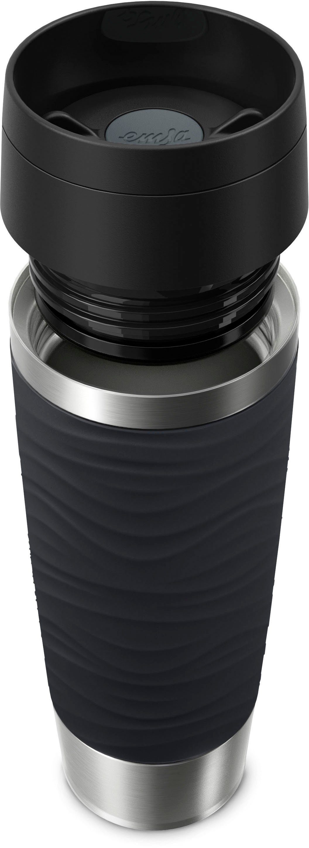 Emsa Thermobecher Travel Mug Classic Wave, Edelstahl, Kunststoff, Silikon, 100% dicht, spülmaschinenfest, 360°-Trinköffnung