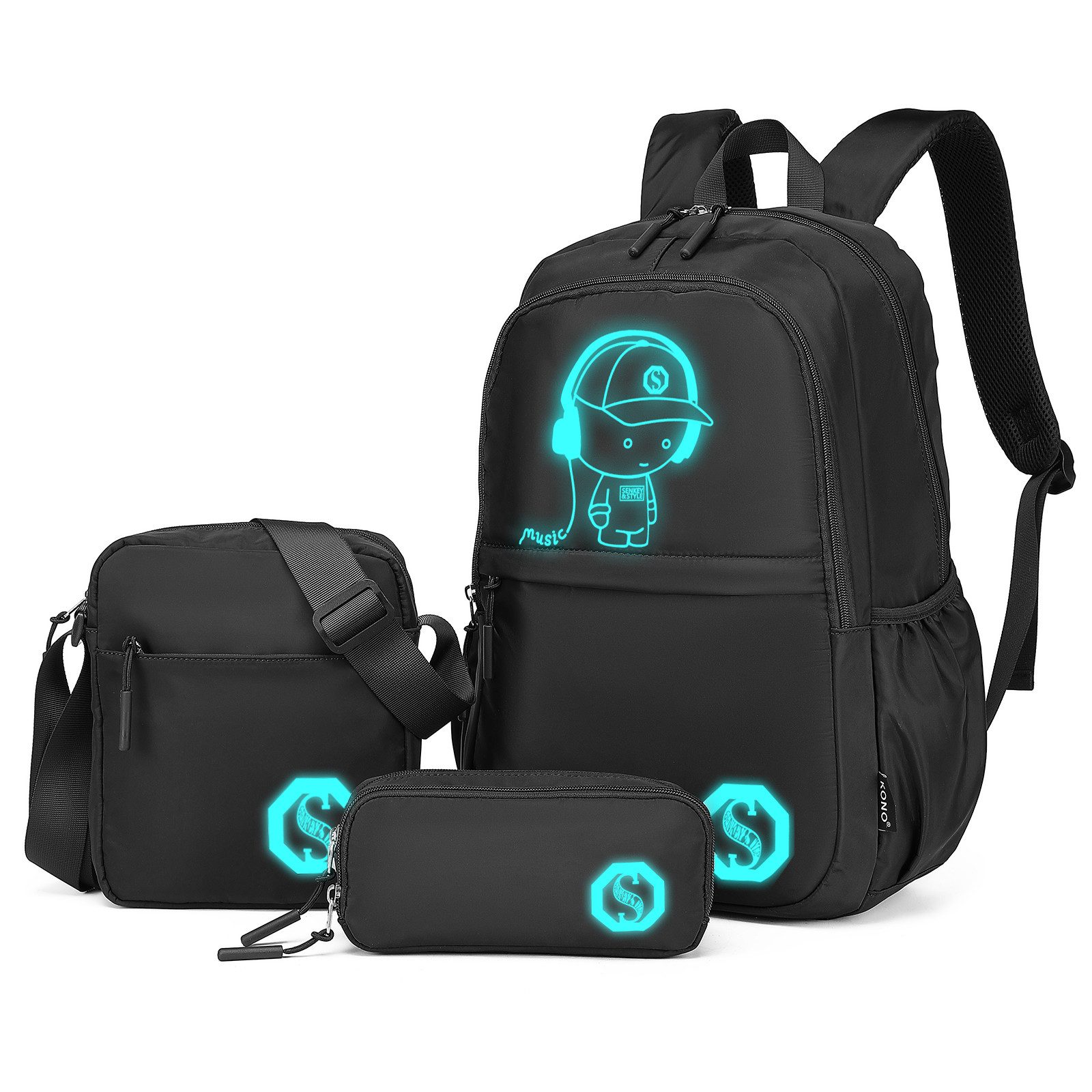 Rucksack Anime-Design Leuchtender Schulrucksack 3-in-1 Set