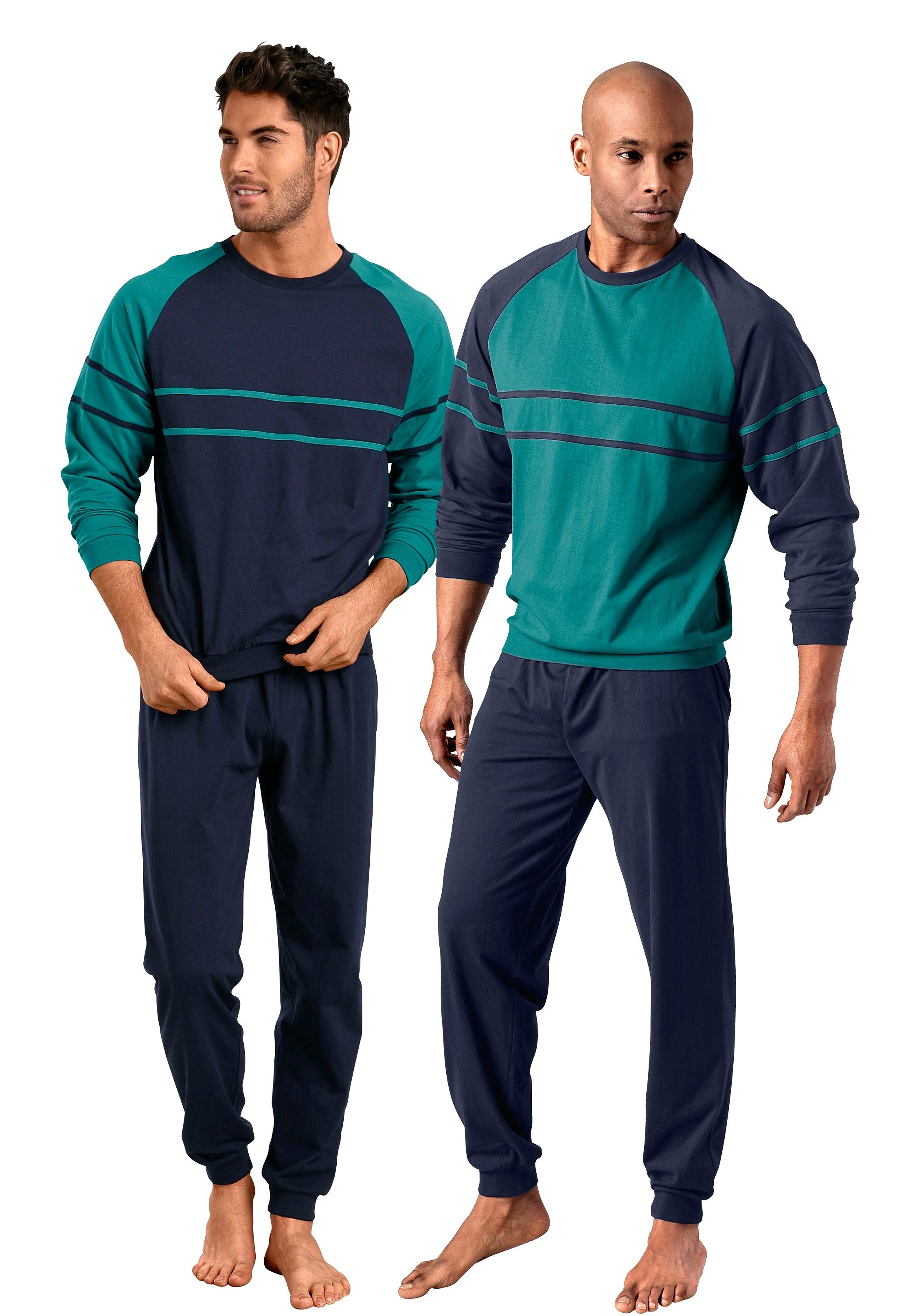 Wäsche/Bademode Nachtwäsche le jogger® Pyjama (Packung, 2 Stück) in langer Form mit aufgesetzten Streifen