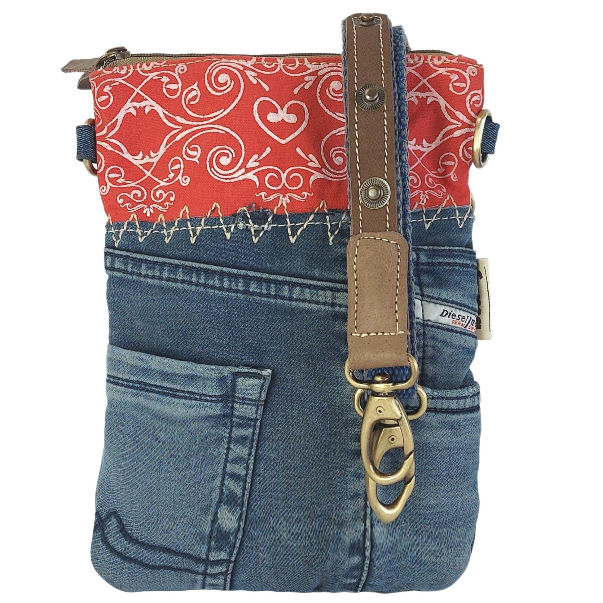 Sunsa Umhängetasche Damen Umhängetasche aus Canvas und recycelte Jeans, Kleine  rot/blau Crossbody Bag. 52669, enthält recyceltes Material