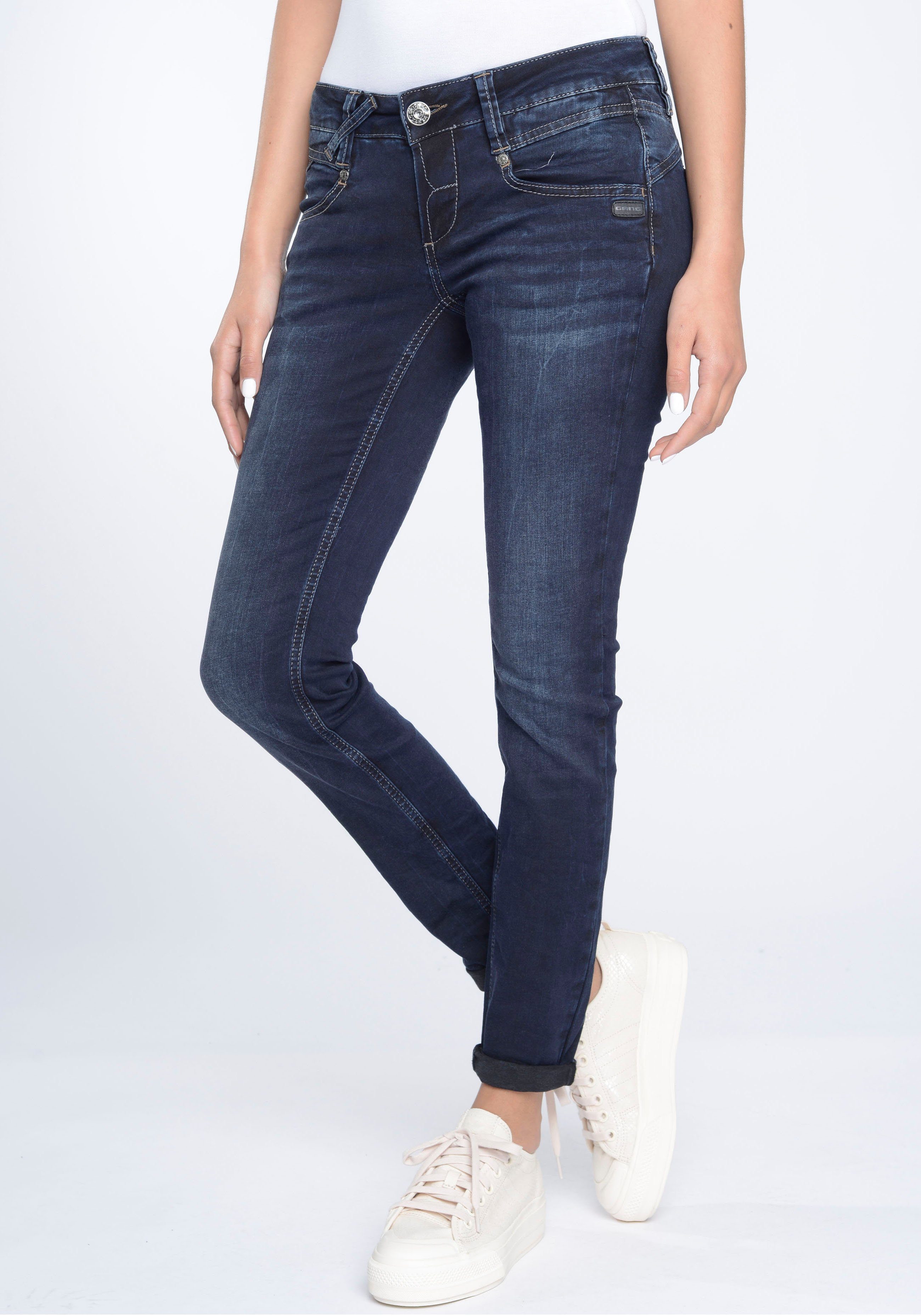 GANG Skinny-fit-Jeans used 94Nena authenischer in Used-Waschung dark