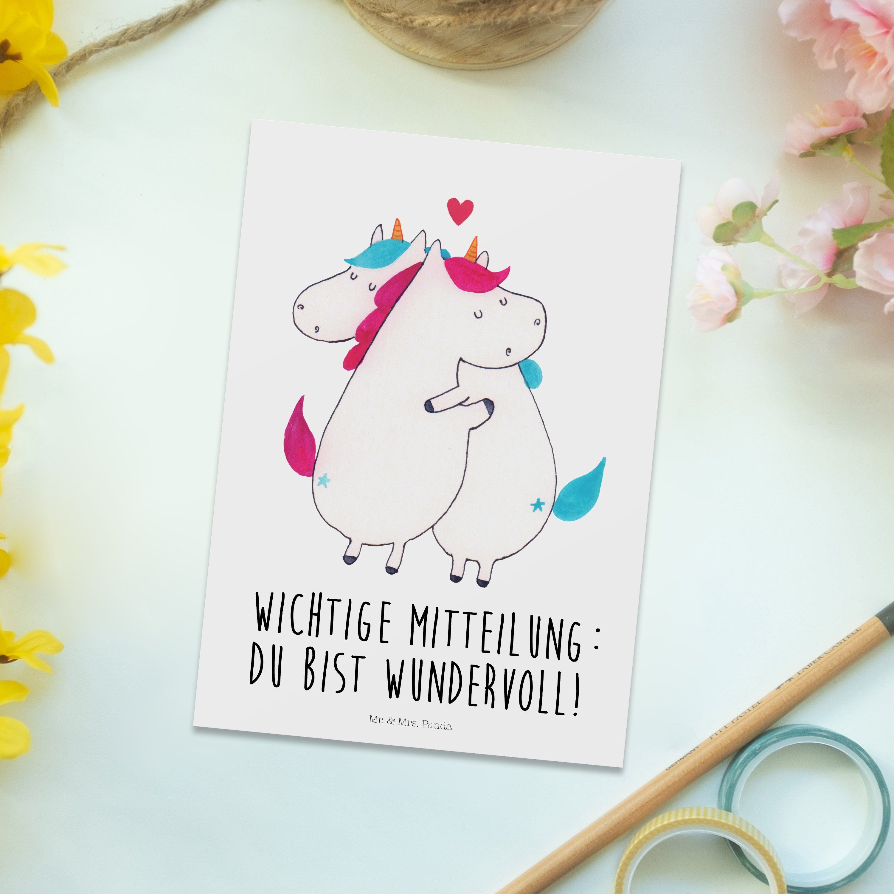Mr. & Mrs. Panda Weiß Deko, - Postkarte Geburtstagskarte Geschenk, - Mitteilung Einhorn Einhorn