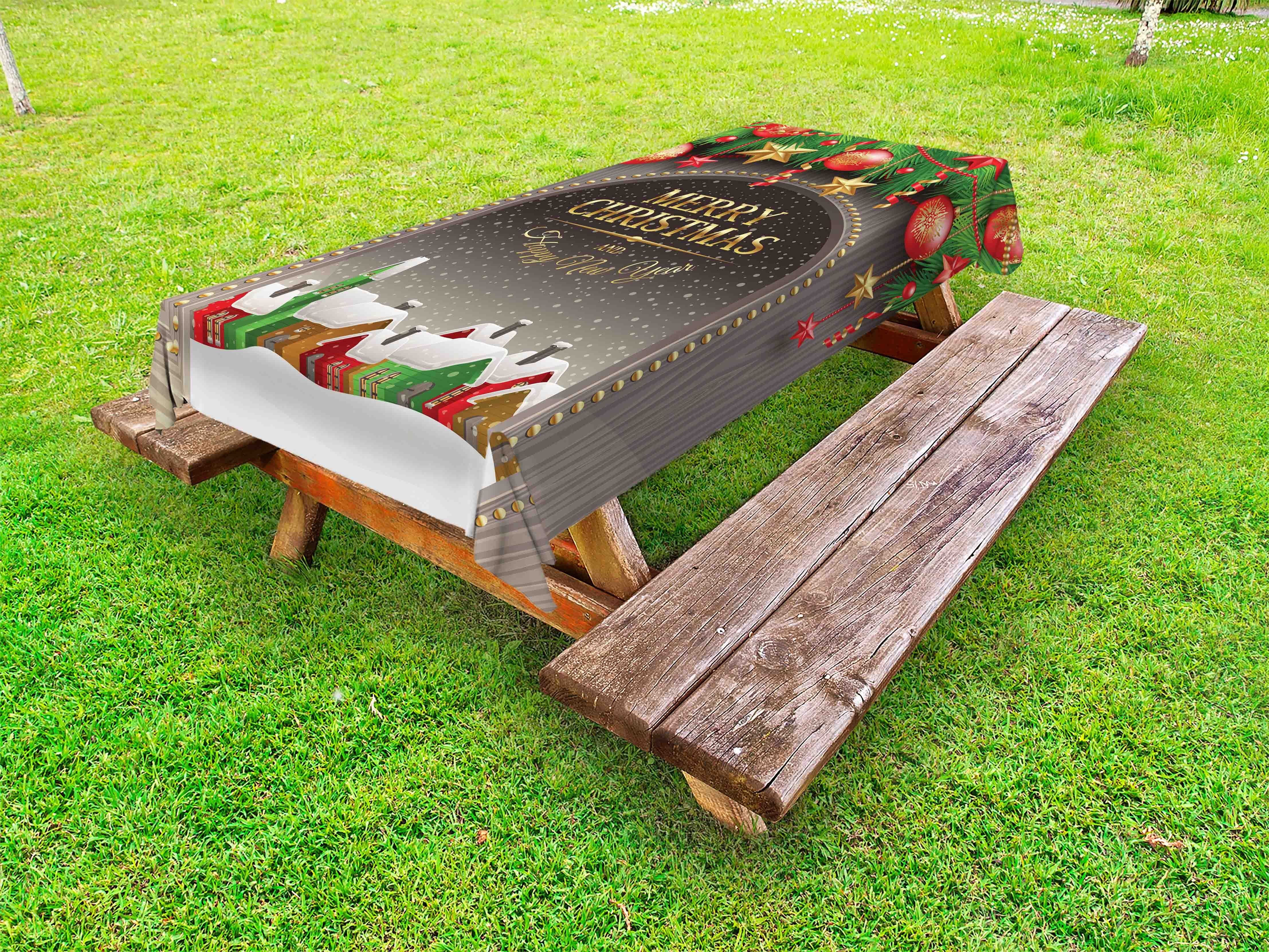 Abakuhaus Tischdecke dekorative waschbare Picknick-Tischdecke, Weihnachten Vintage Wood Design