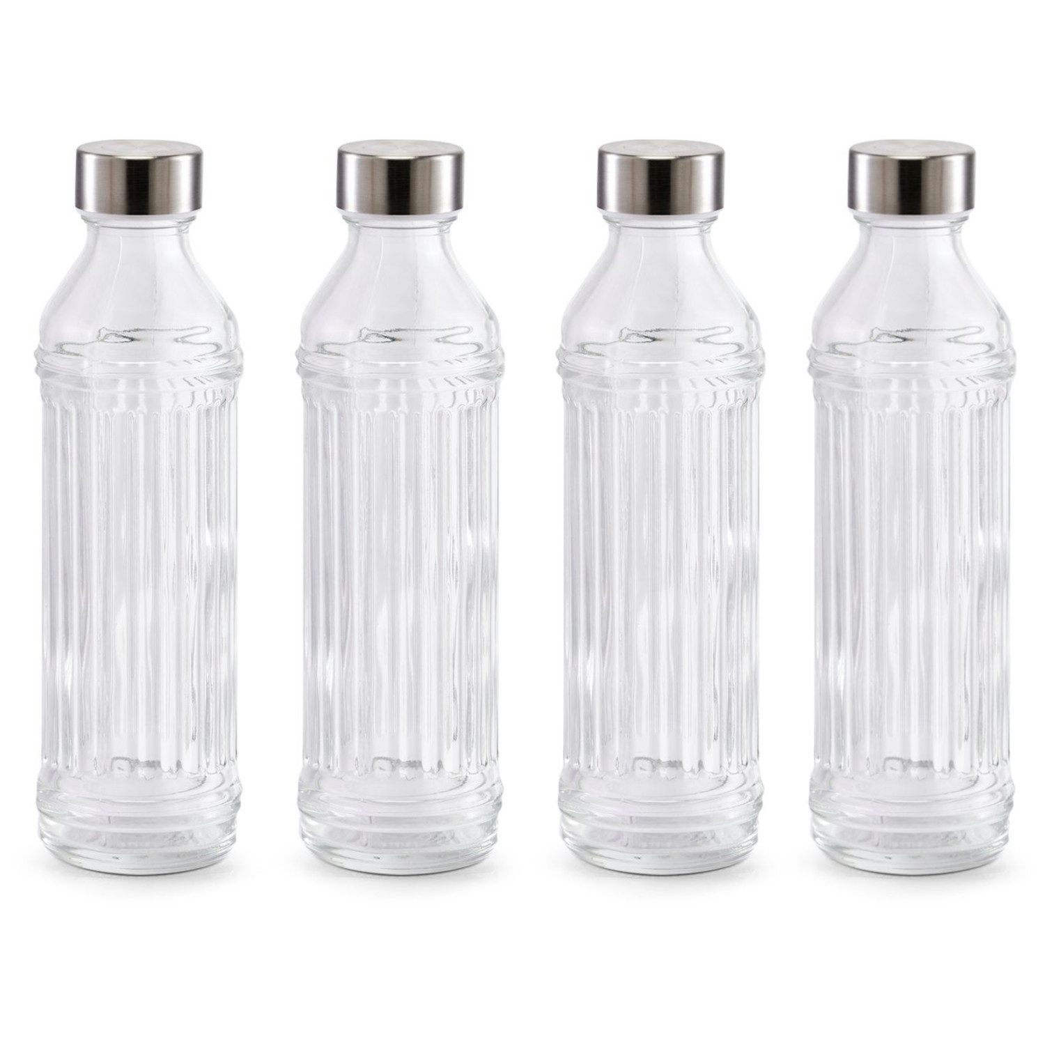 Trinkflasche 4er-Set Glasflasche mit Edelstahlverschluss