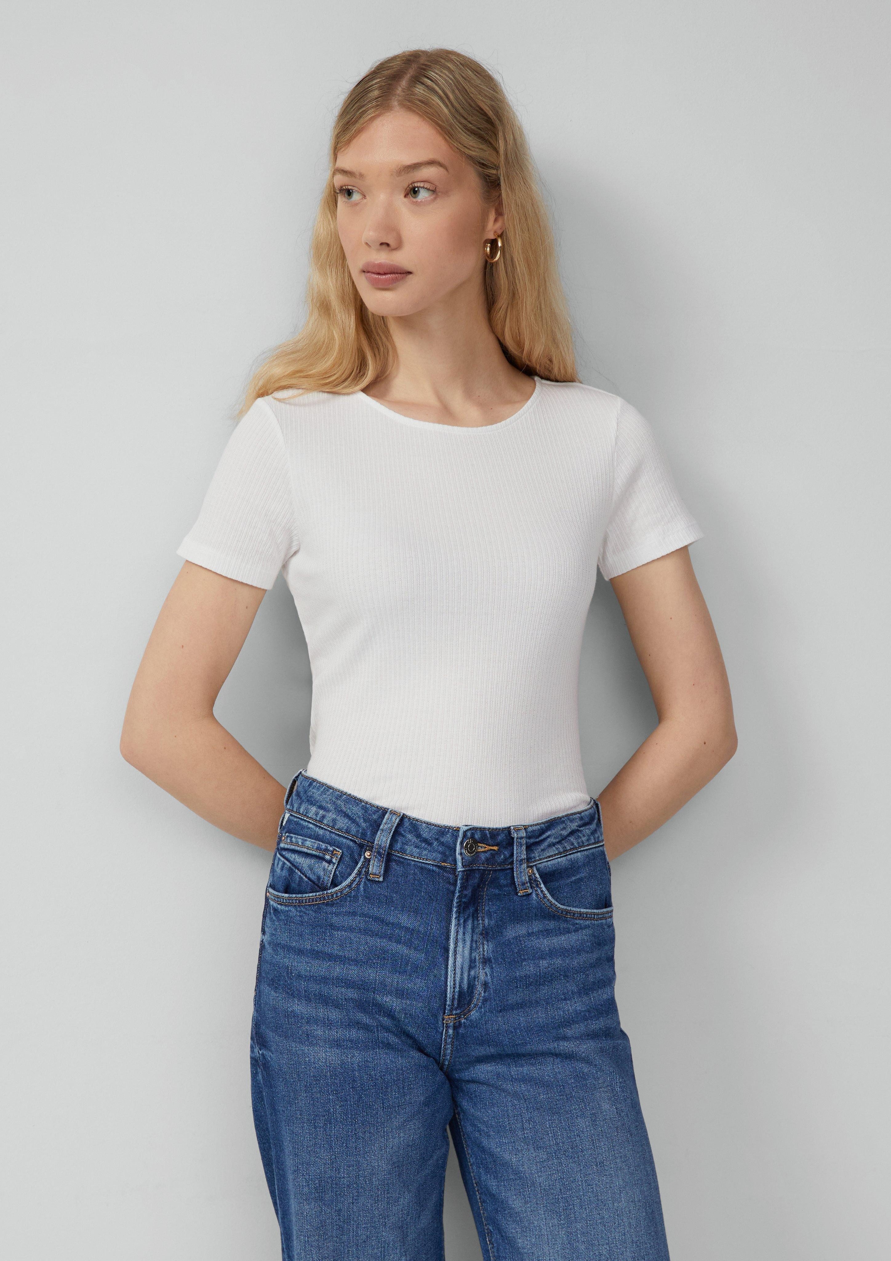 QS Kurzarmshirt Schmal geschnittenes Shirt mit günstig online kaufen