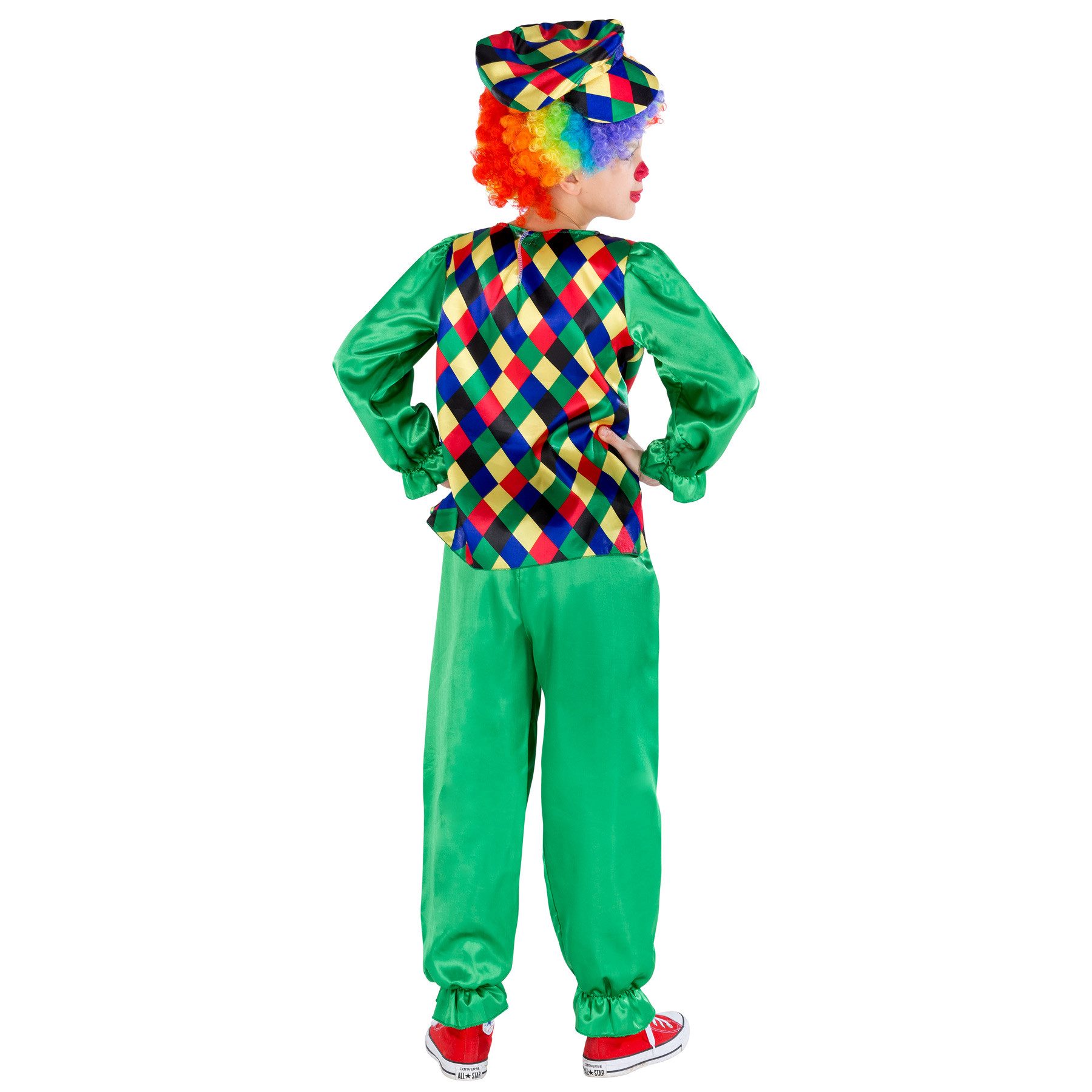 dressforfun Clown-Kostüm Spaßvogel, auch Komiker, Gr. 104 (3-4 Jahre), Freche Schildkappe, in grün, Satin-Glanz-Hose mit Gummizug, Klettverschluss am Nacken