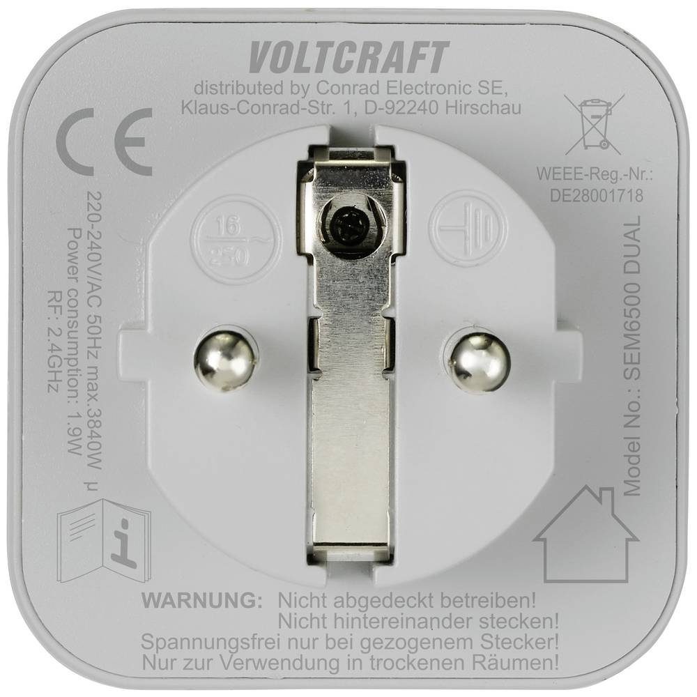 VOLTCRAFT Energiekostenmessgerät SEM6500 WiFi Energiekosten-Messgerät DUAL VC-14455755, inkl. Funksteckdose, Datenexport, Datenloggerfunktion