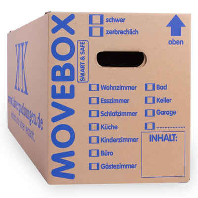 KK Verpackungen Umzugskarton, 100 Umzugskartons Movebox Smart & Safe Umzugskiste 25 kg Braun