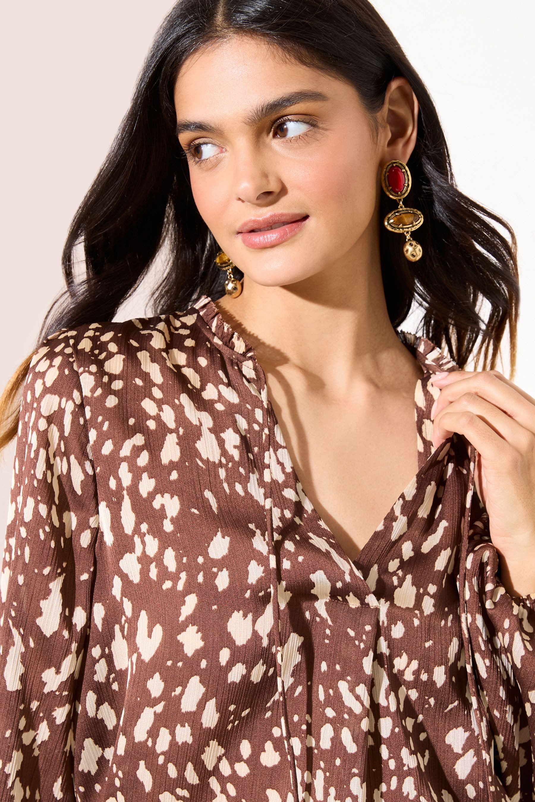 Friends Like These Langarmbluse Friends Like These Chiffon-Bluse mit Bindeband (1-tlg)