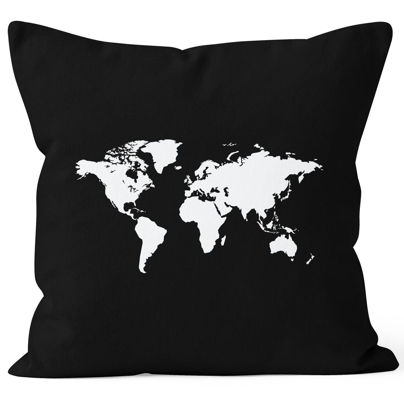 Autiga Dekokissen bedruckter Kissenbezug 40x40 Weltkarte World Map Kissen-Hülle Baumwolle Autiga® schwarz