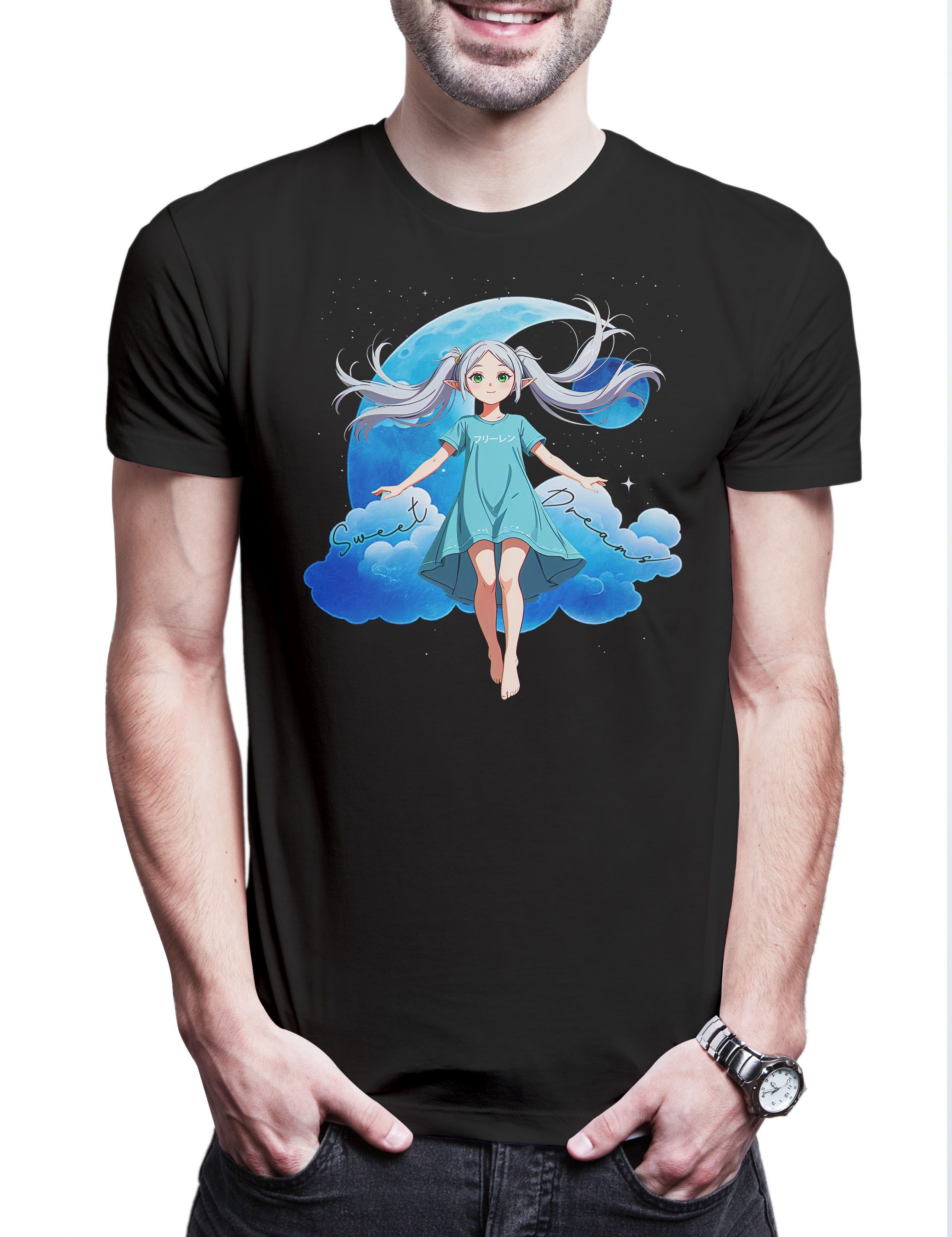 Print-Shirt Sousou Pyjama Herren T-Shirt Anime Heiter Himmel Frieren Mage Eisen