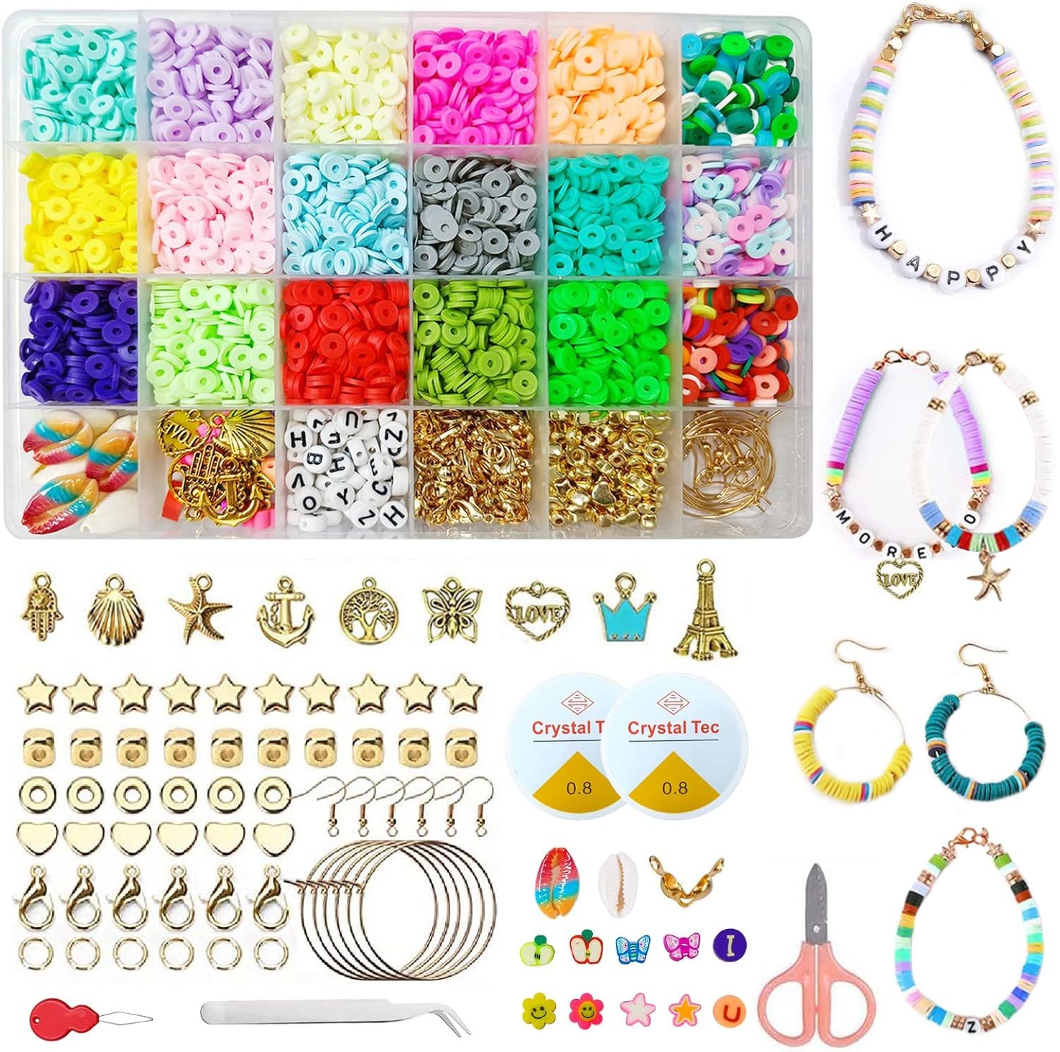 LA CUTE Perlenarmband Set DIY Perlen Schmuckset für kreative Bastelprojekte Schmuckherstellung (DIY Schmuckset für Kinder und Erwachsene, enthält Perlen, Fäden, Werkzeug und Aufbewahrungsbox, 3755-tlg., 3755 Teilen, inklusive 18 bunten Tonperlen und umfan