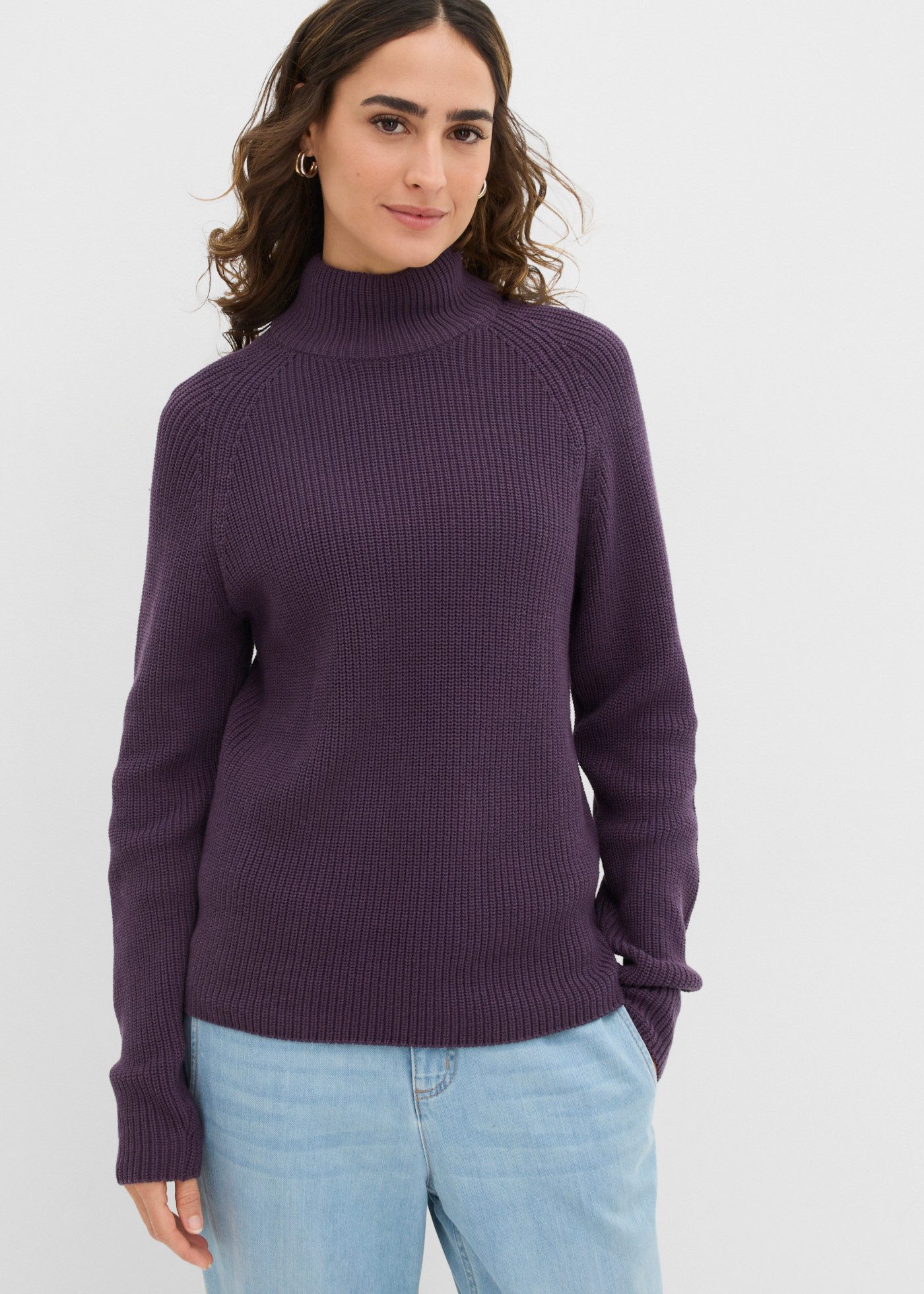 bonprix Strickpullover aus reiner Baumwolle, Loose Fit, mit Stehkragen, im Casual Stil