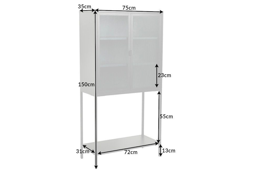 · · schwarz · riess-ambiente Design Vitrine Glas Metall STEEL Industrial Wohnzimmer / (Einzelartikel, DURA Schrank 150cm transparent 1-St) ·