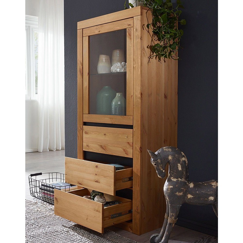 Lomadox Highboard WILSON-69, in eichefarbig Kiefer Massivholz, Softclose, B/H/T: ca. 61,5/150/42 cm