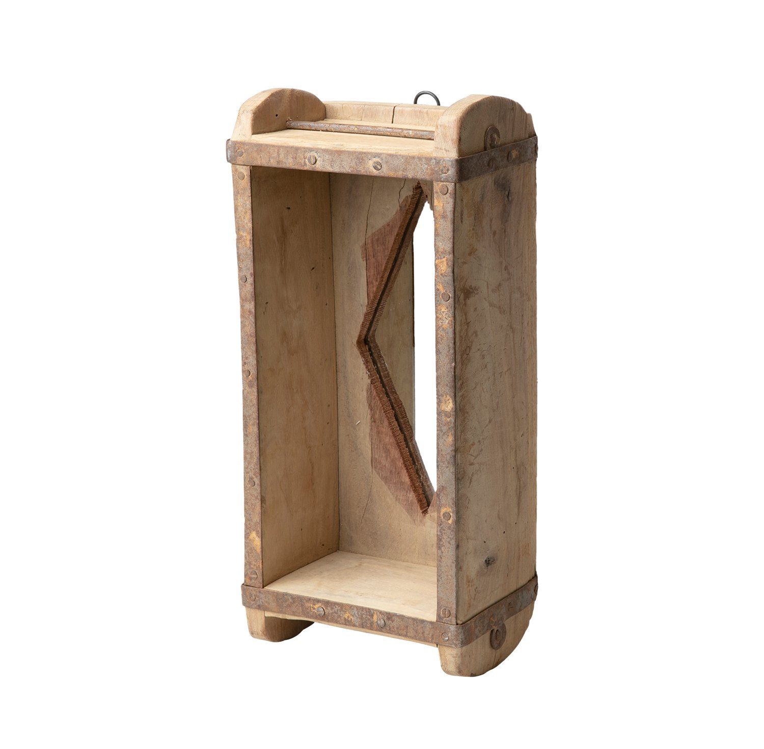 Markenwarenshop-Style Holzkiste Ziegelform alte Backsteinform innen mit Raute-Spiegel Holz Kiste Unika