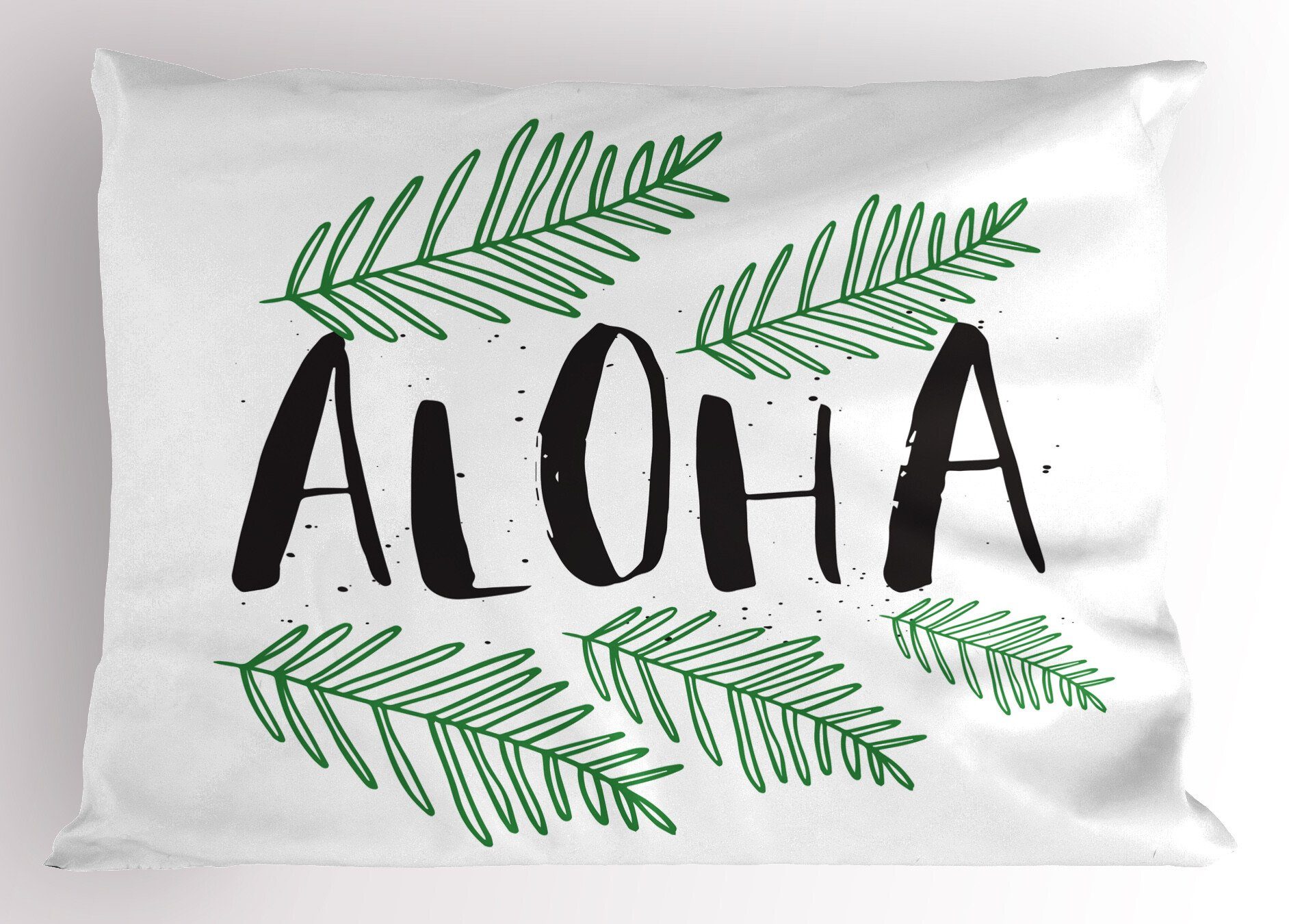 Kopfkissenbezug, Blätter Inky und Kissenbezüge Queen Size Text Aloha (1 Stück), Gedruckter Dekorativer Tropic Abakuhaus
