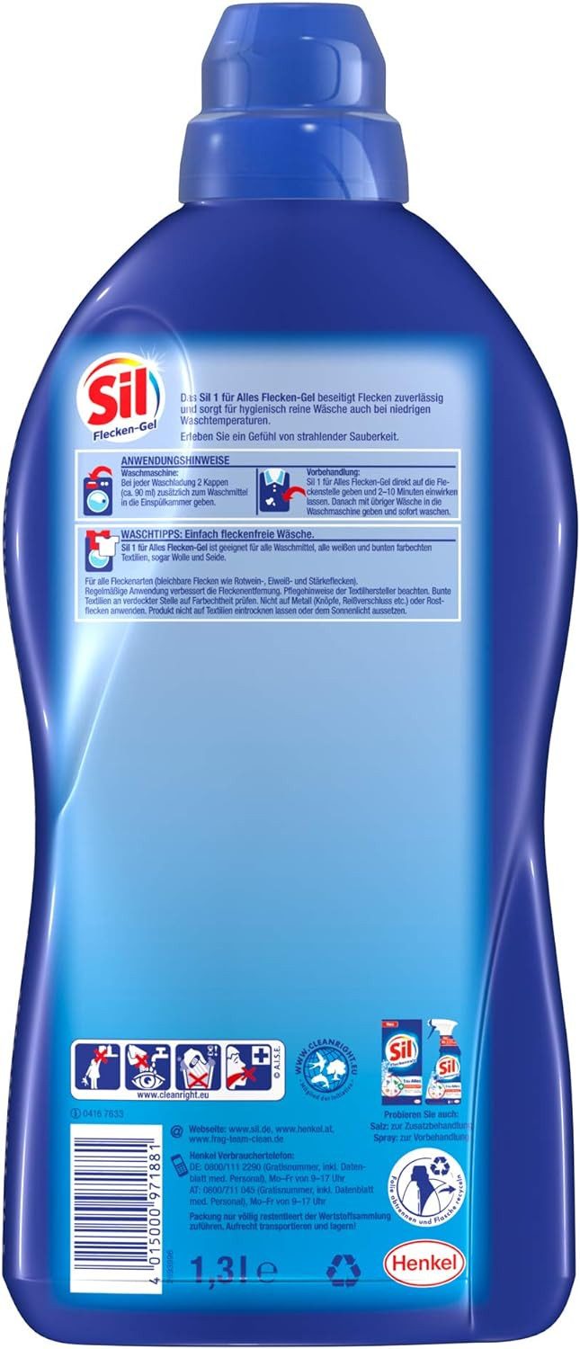 Sil Sil 1 für Alles Fleckengel Waschmittel Gel 1x 1,3 Liter Fleckentferner (für alle Flecken & Farben - für hygienisch reine Wäsche)