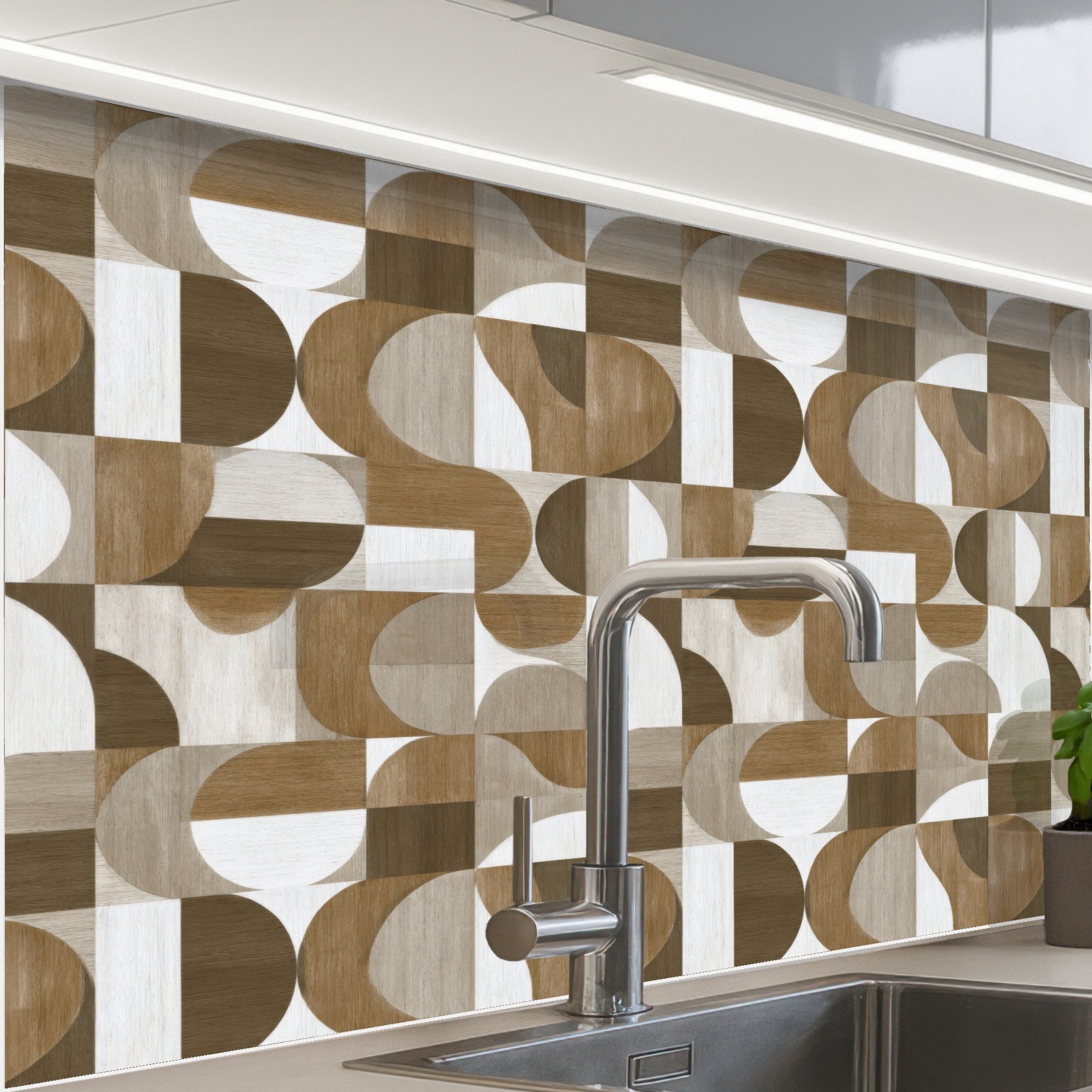 KitchenYeah Küchenrückwand Muster selbstklebend (keine Folie) Abstrakt - Retro - Braun, (1-tlg), Spritzschutz, Küche, Rückwand, Küchenwand, Küchenfront, 30x20 cm