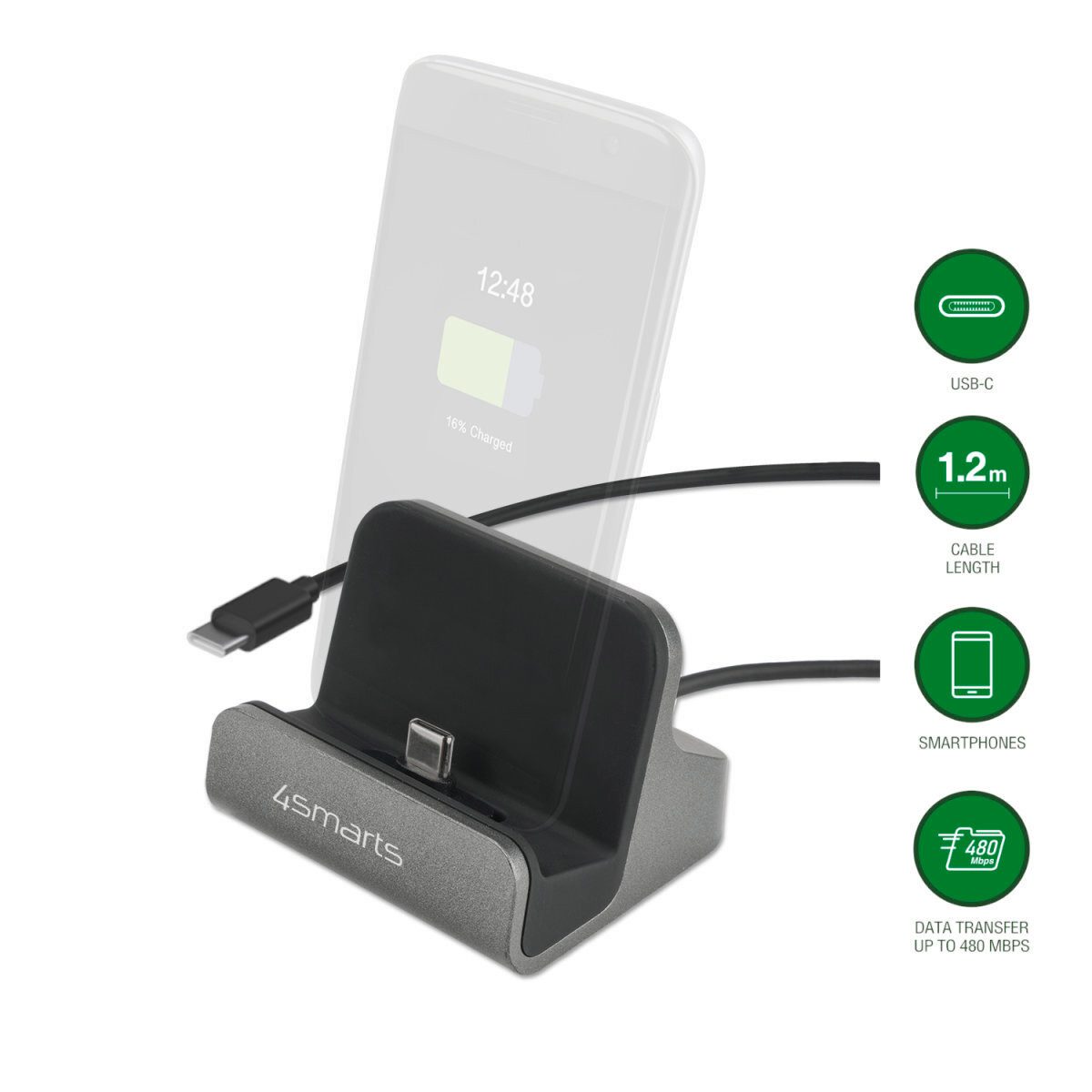 4smarts 4smarts Ladestation VoltDock USB-C 60W, grau Induktions-Ladegerät