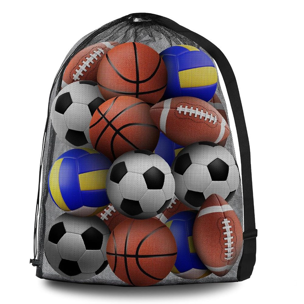 TUWENA Balltasche Extra Große Ballnetz, Tasche aus Netzgewebe, Tragbare Sports Ballnetz, Mit Kordelzug Schultergurt für Fußball Basketball Volleyball Rugbyball