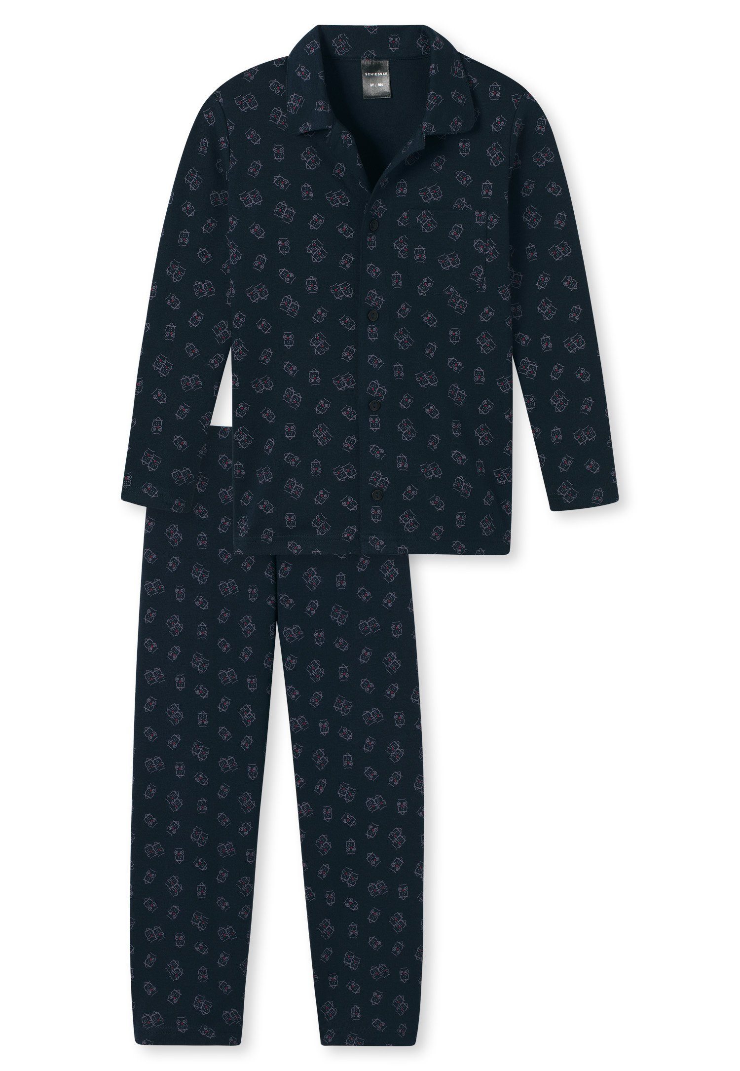 Set) Schlafanzug Jungen Mädchen Unisex (Set, Eulen-Alloverprint Schiesser Baumwolle oder Family Schlafanzug