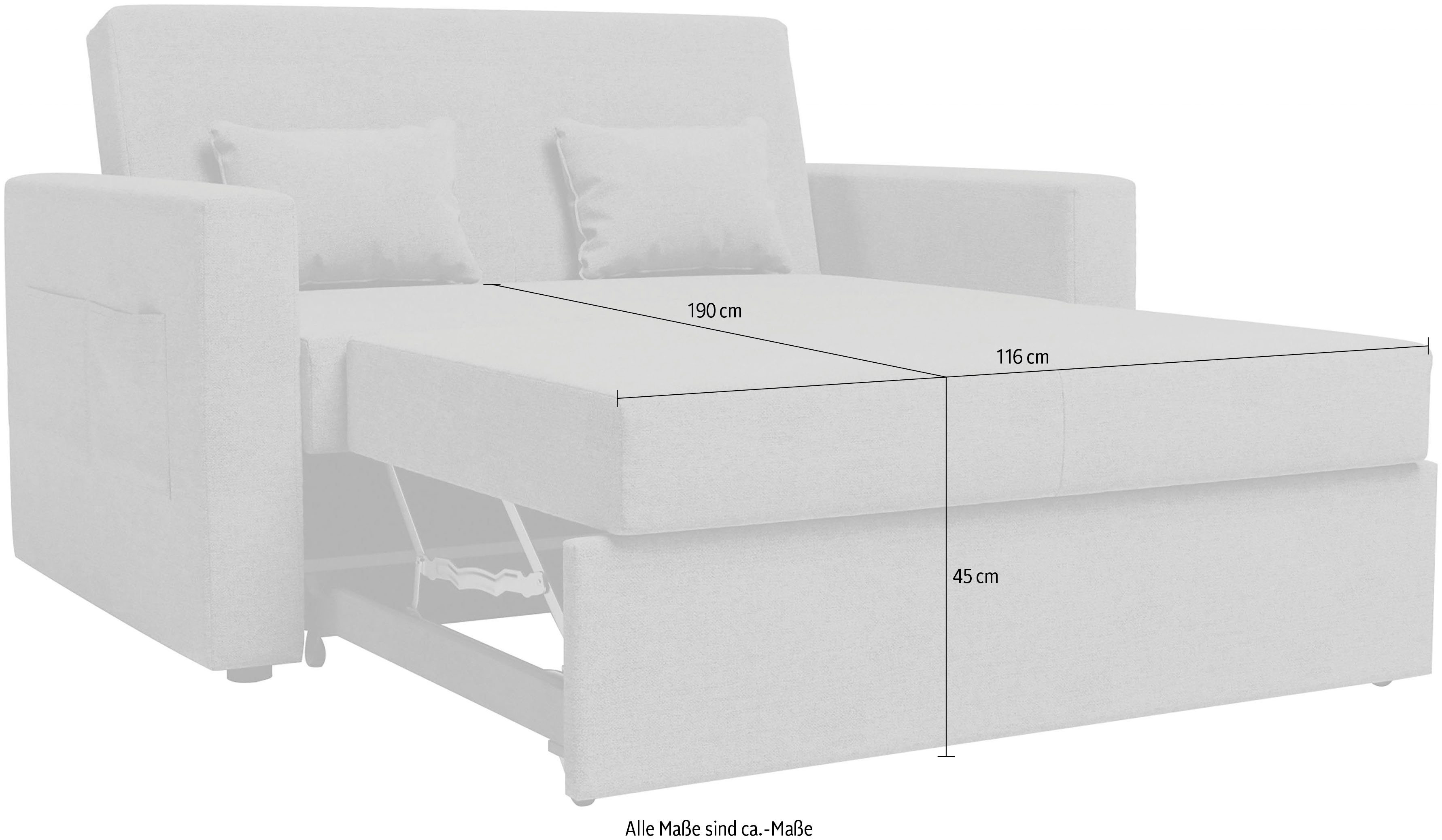 INOSIGN Schlafsofa Ravena, kompaktes 2-Sitzer mit Sofa, Bettfunktion beige