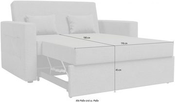 INOSIGN Schlafsofa Ravena Breite 146 cm, mit Bettfunktion, kompaktes 2-Sitzer Sofa, Breitcord, Webstoff