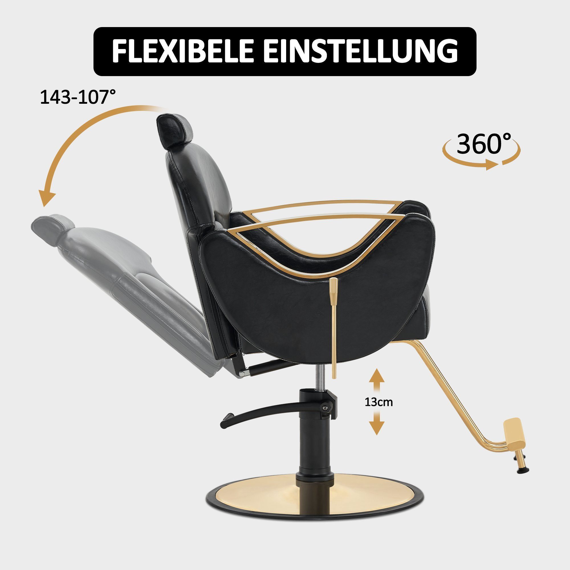 Barberpub Stuhl Barberpub Friseurstuhl mit Hydraulikpumpe 9578BK, höhenverstellbar, Kippbar, drehbar – Bild 3 von 5
