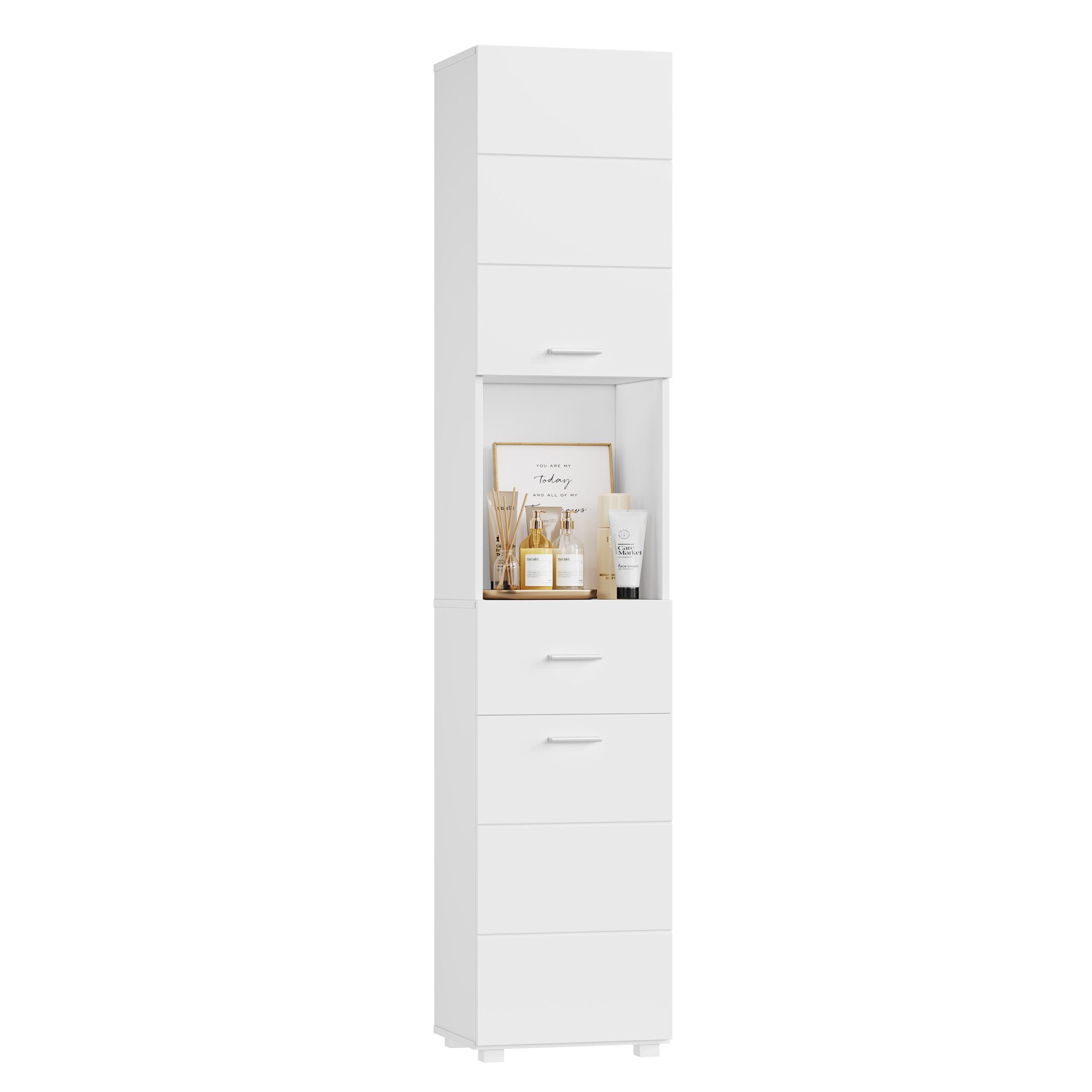 Homfa Hochschrank Badezimmerschrank Badschrank schmal, Soft-Close-Funktion, 180cm hoch