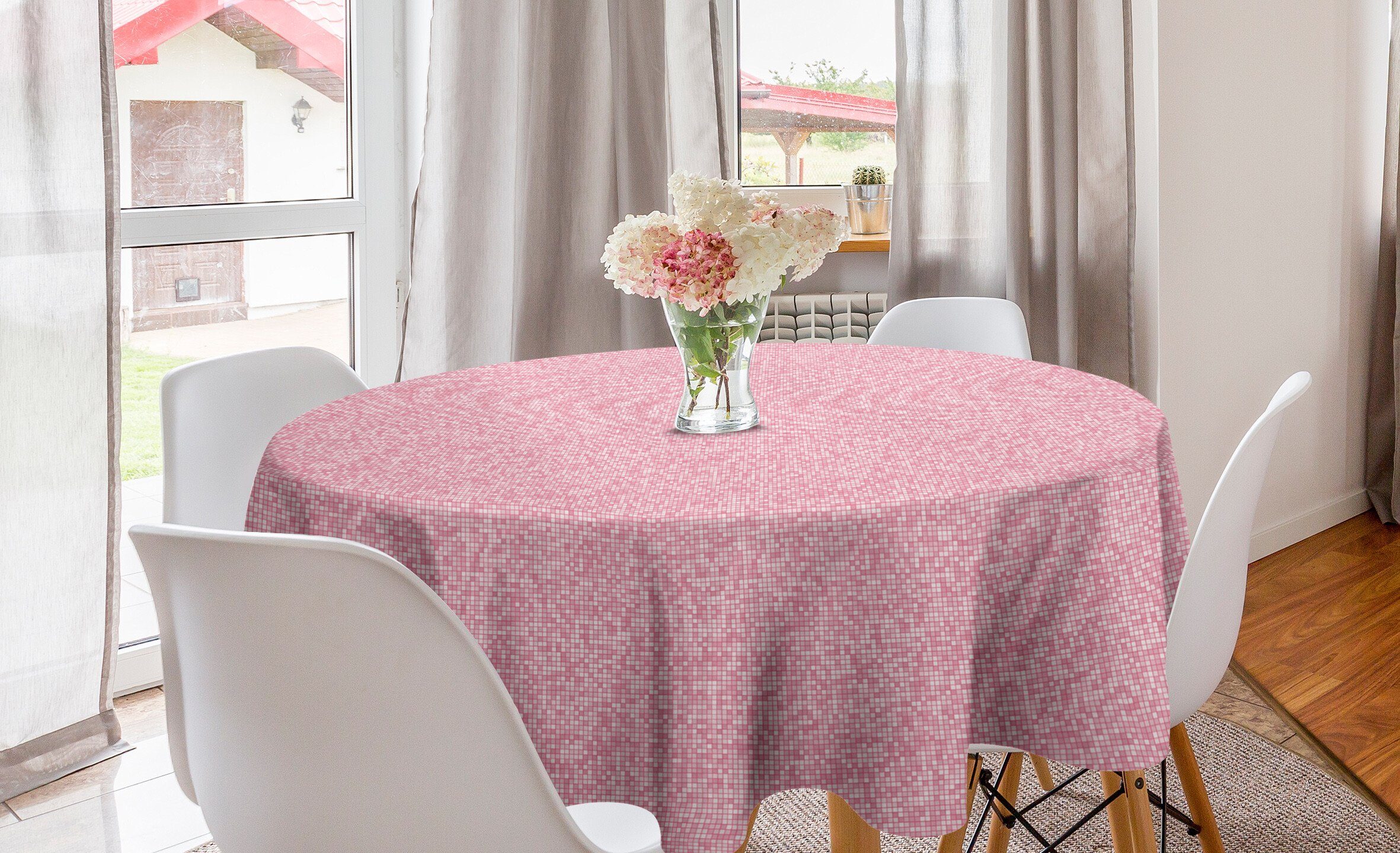 Abakuhaus Tischdecke Kreis Tischdecke Abdeckung für Esszimmer Küche Dekoration, Pink und Weiß Gingham Gitter