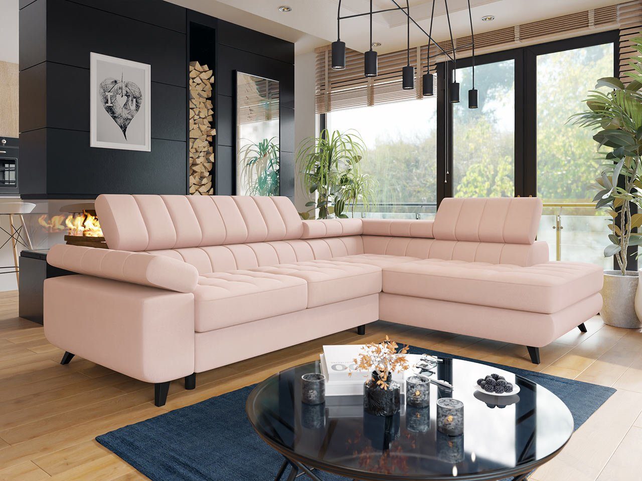 Premium, Bettkasten, Wohnlandschaft Ecksofa L-Form Couch, MIRJAN24 Sofa und Nord Schlaffunktion mit